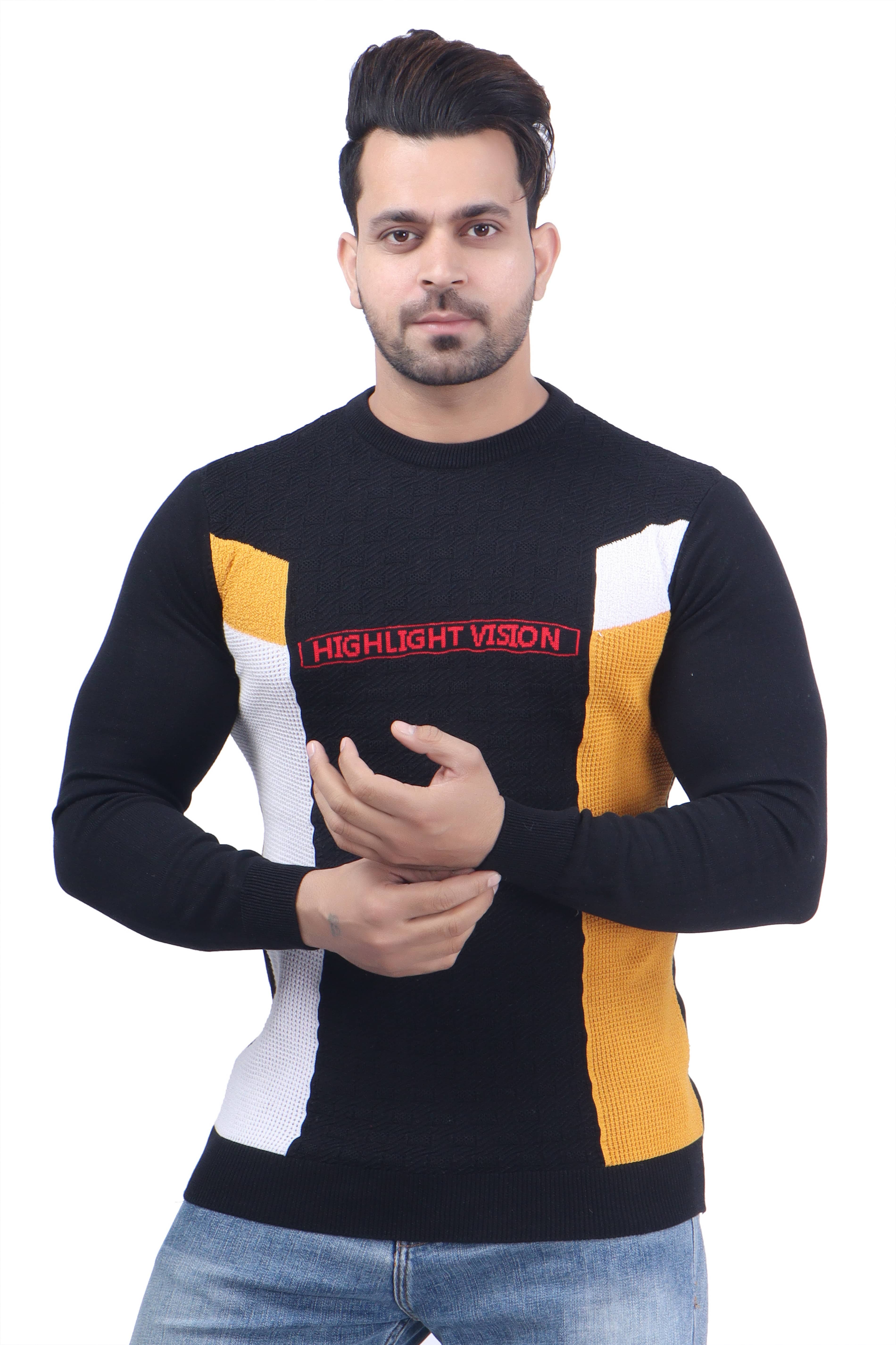 FEVERFEW Cotton Round Neck Men's Full Sleeves Pullover Sweater - Black ( Pack of 1 )