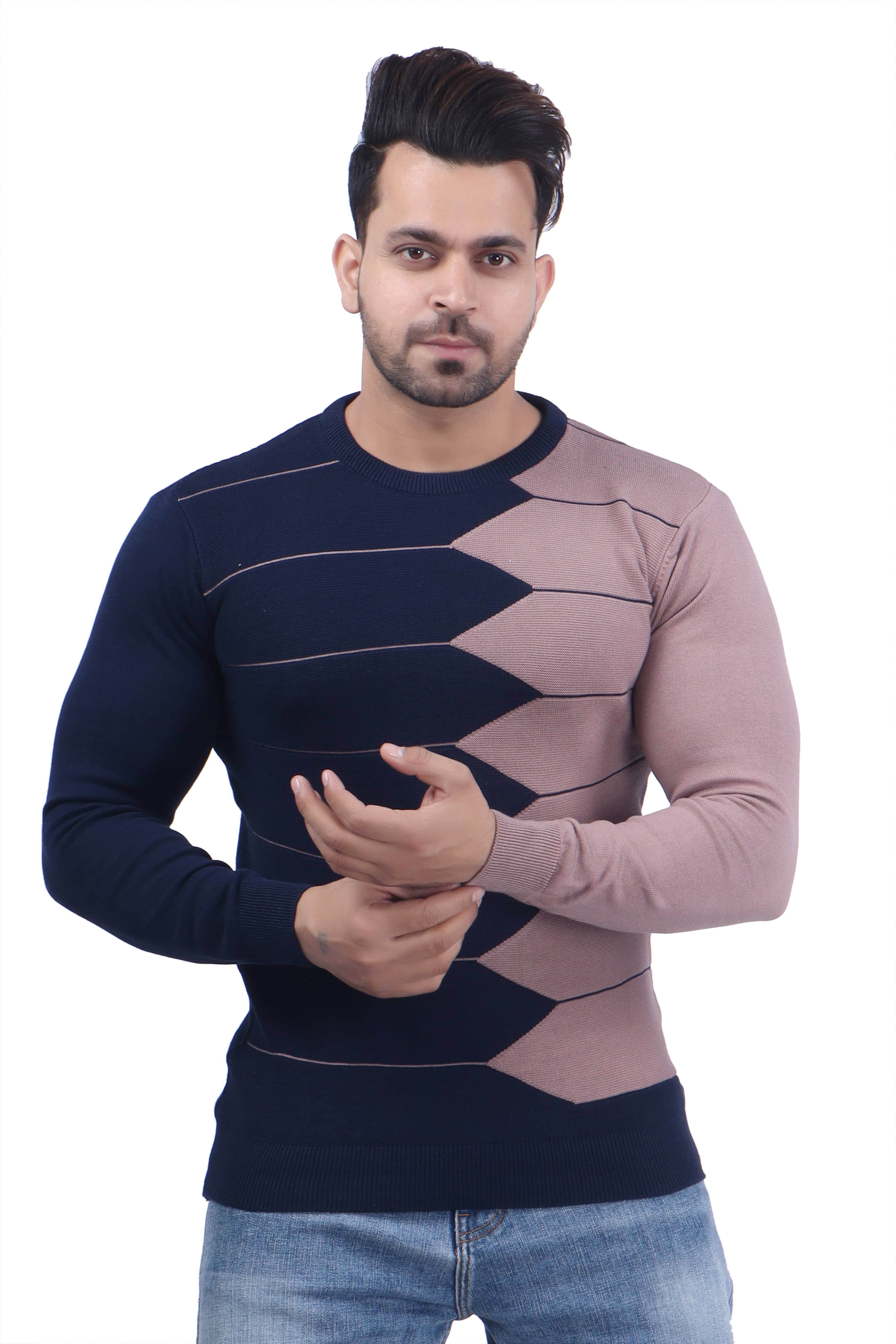 FEVERFEW Cotton Round Neck Men's Full Sleeves Pullover Sweater - Navy ( Pack of 1 )