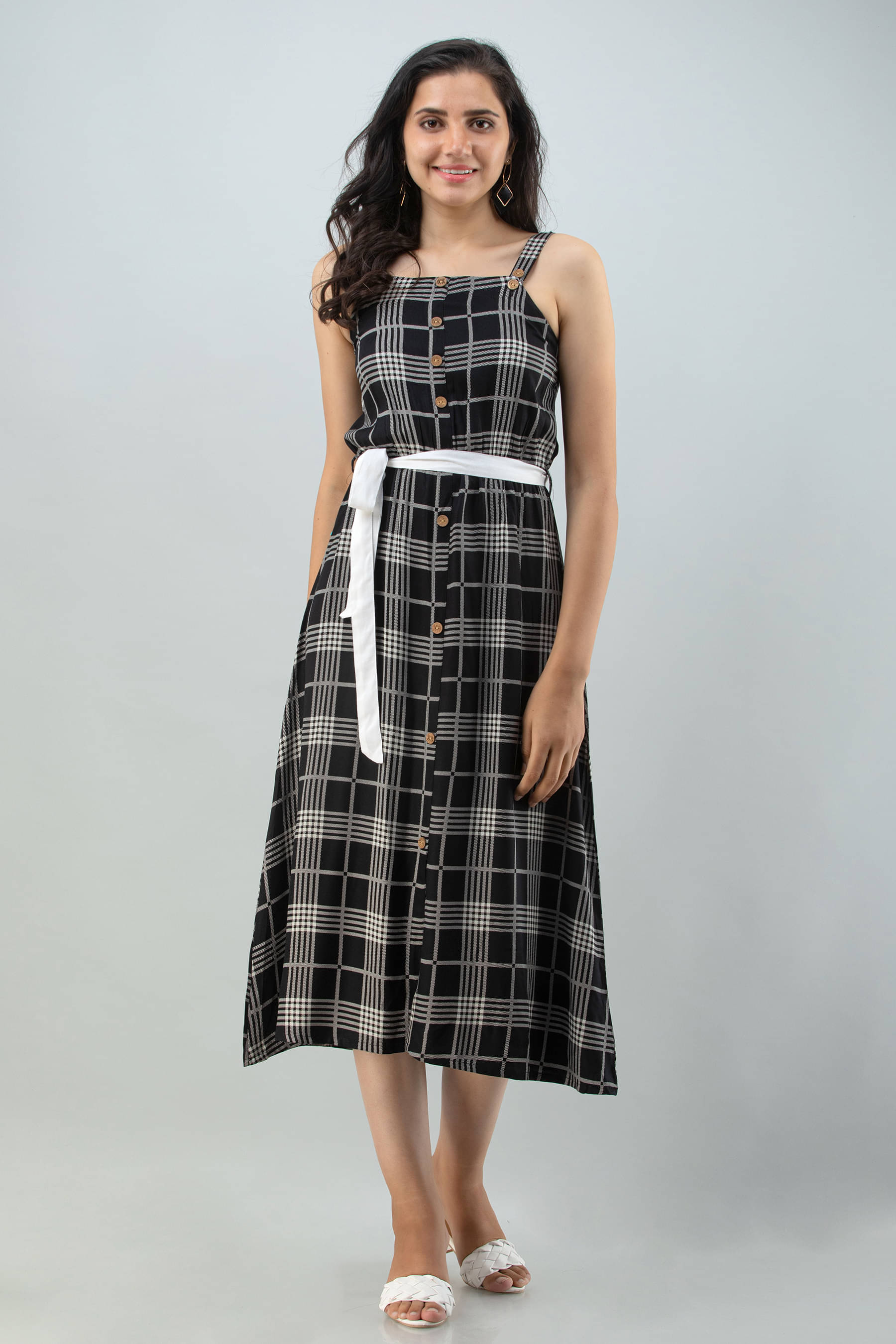     			Flamboyant Cotton Blend Printed Ankle Length Women's Shirt Dress - Black ( Pack of 1 )