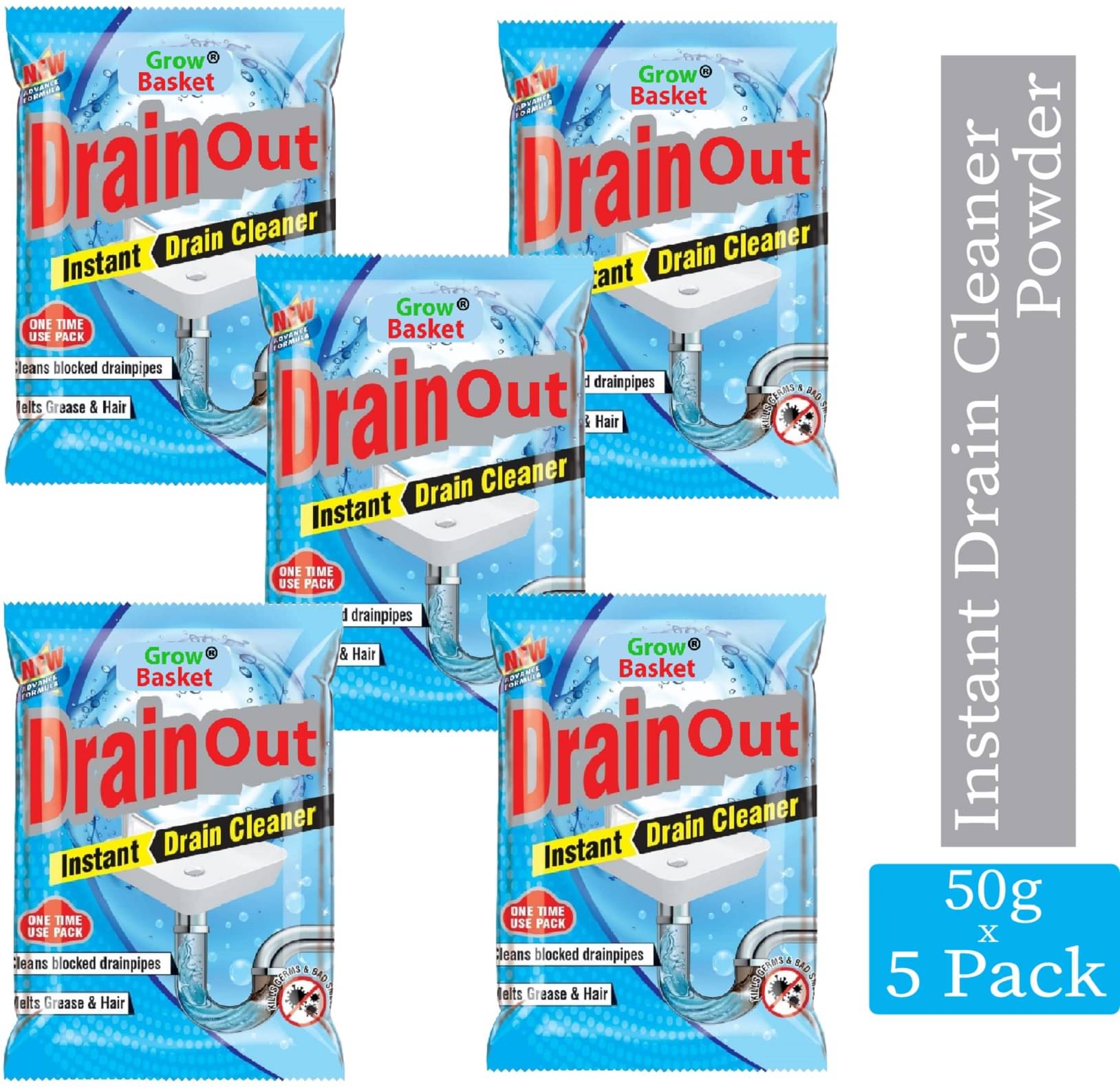 Grow Basket Drain Sink clogged Opener Sink Cleaner Powder Drain Sink clogged Opener 250 Pack of 5 Grow Basket Drain Sink clogged Opener Sink Cleaner Powder Drain Sink clogged Opener 250 Pack of 5
