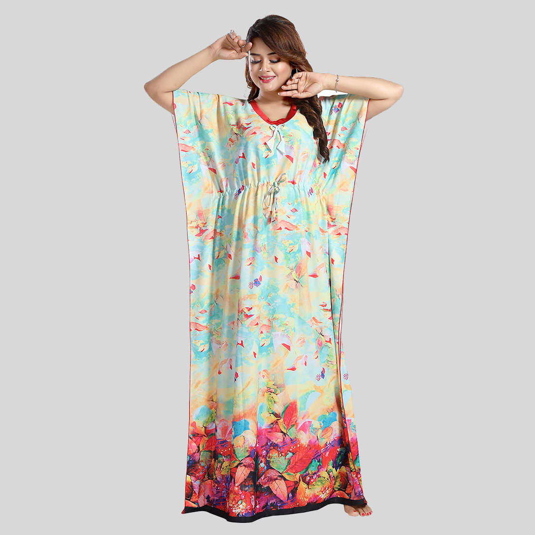 Gutthi Multi Color Satin Women's Nightwear Kaftan Night Dress ( Pack of 1 ) Gutthi Multi Color Satin Women's Nightwear Kaftan Night Dress ( Pack of 1 )