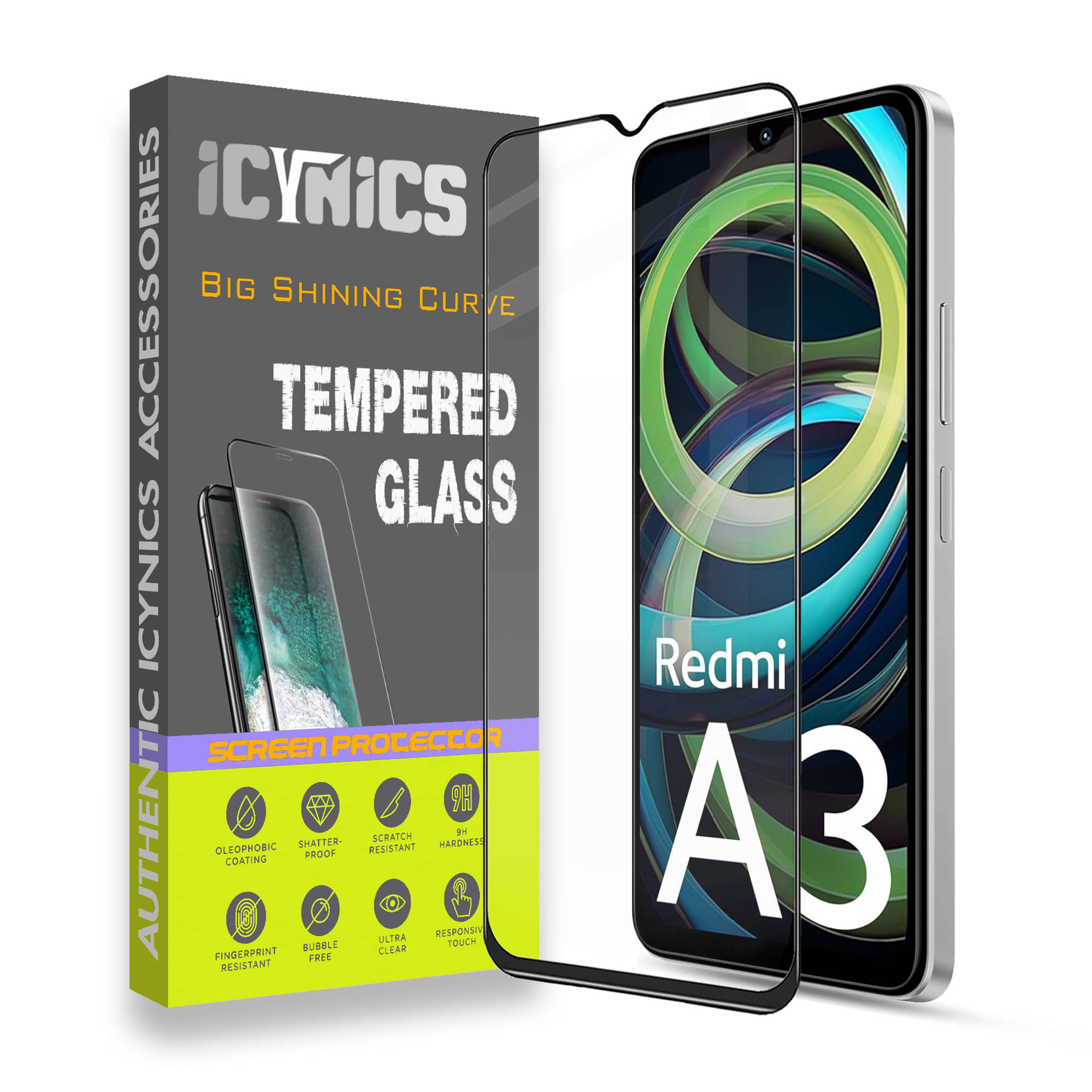 Icynics Tempered Glass Compatible For Redmi A3 ( Pack of 1 ) Icynics Tempered Glass Compatible For Redmi A3 ( Pack of 1 )