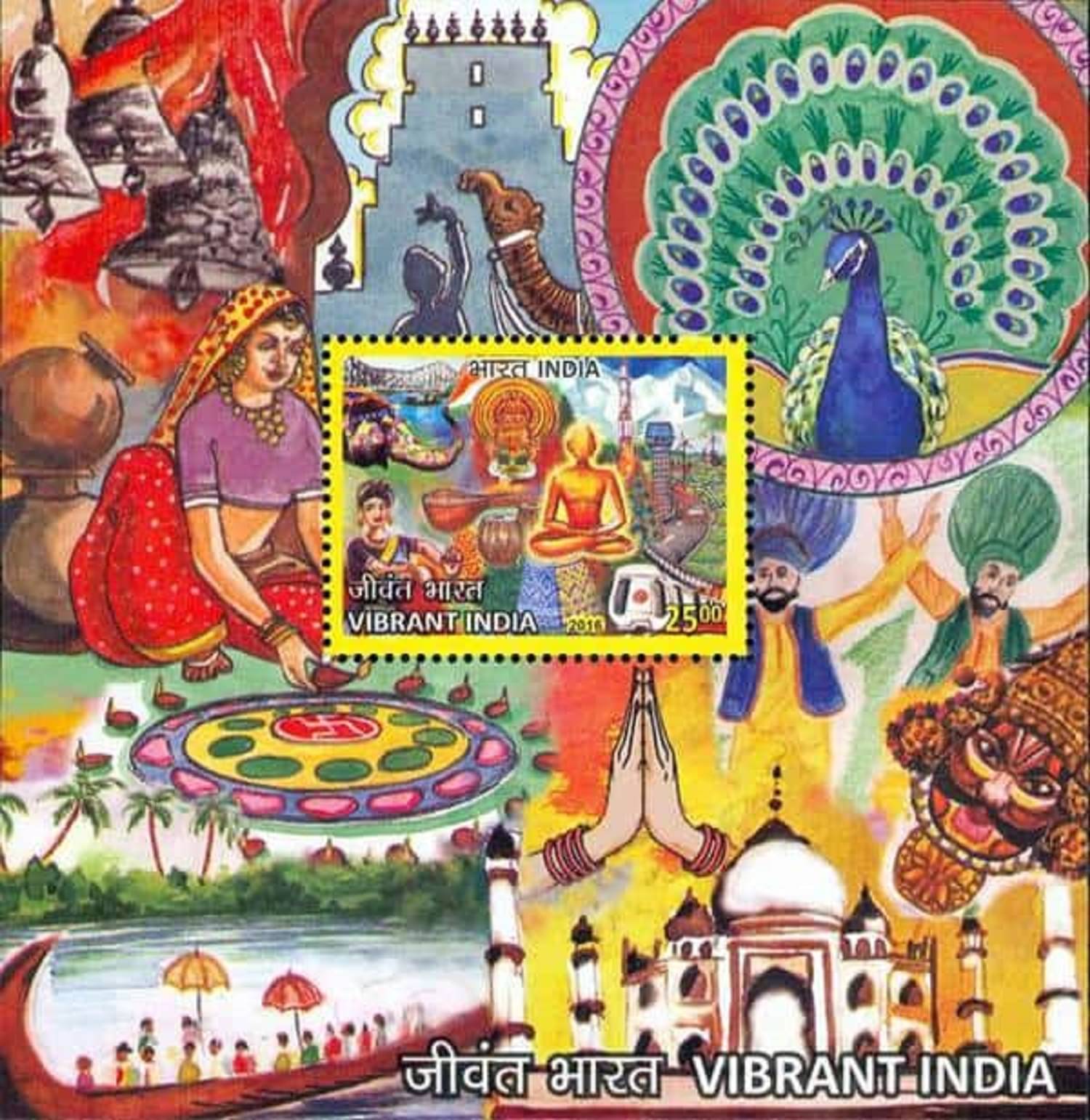     			India Miniature Stamp Sheet of Vibrant India 2016 Mint Unhinged