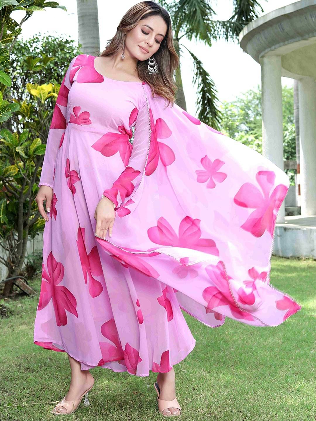 JASH CREATION Women Cotton Blend Printed Fit & Flare Dress ( Pink ) JASH CREATION Women Cotton Blend Printed Fit & Flare Dress ( Pink )