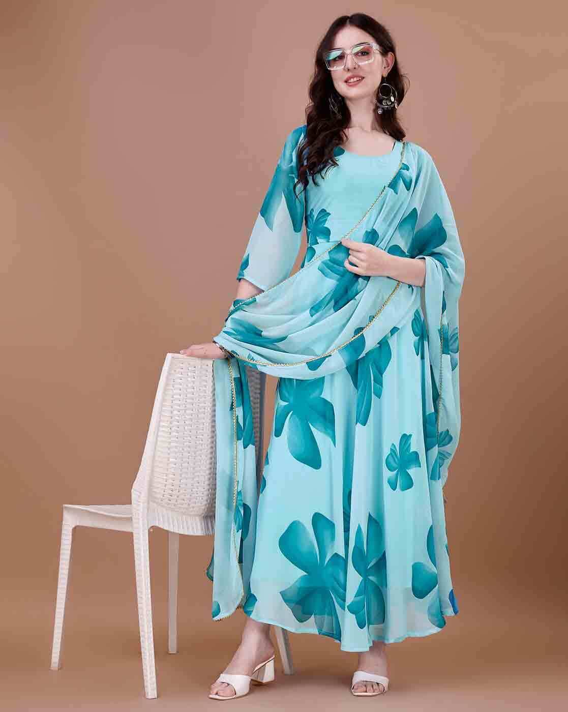 JASH CREATION Cotton Blend Printed Calf-Length Women's Fit & Flare Dress - Blue ( Pack of 1 ) JASH CREATION Cotton Blend Printed Calf-Length Women's Fit & Flare Dress - Blue ( Pack of 1 )