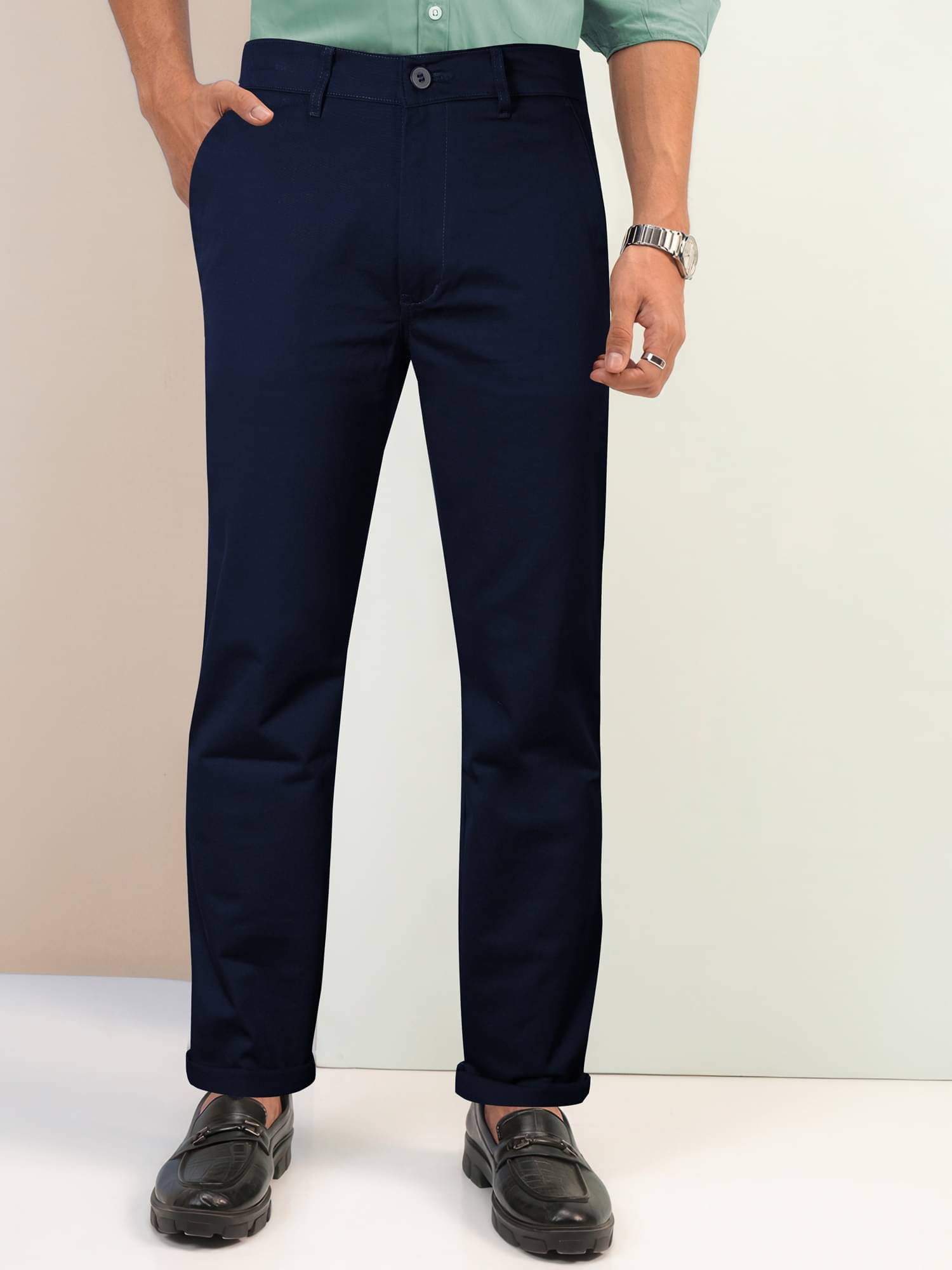     			JB JUST BLACK Regular Flat Men's Chinos - Navy Blue ( Pack of 1 )