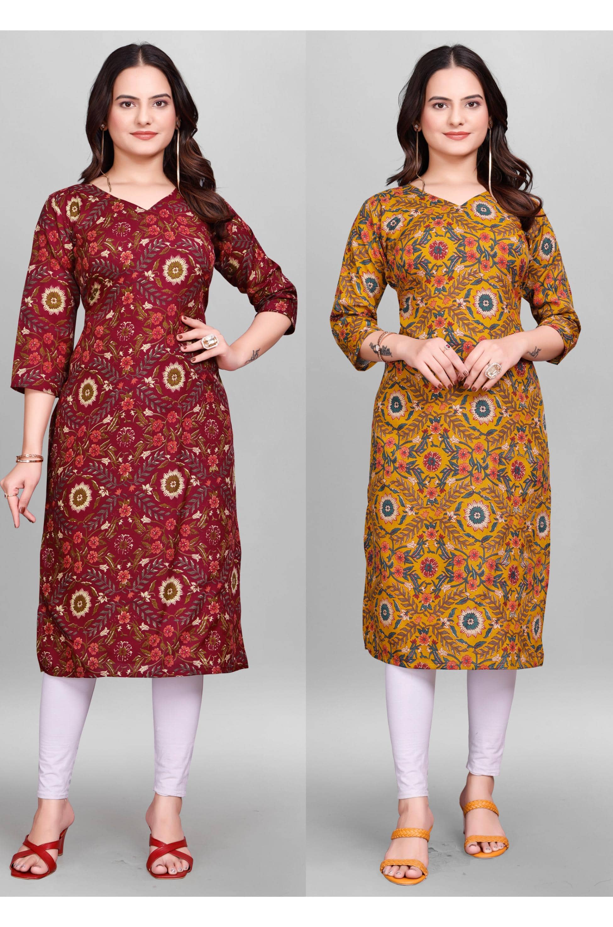 KALAVRITTA Pack of 2 Cotton Blend Printed Straight Women's Kurti - ( Multicolor1 ) - Kurtis, Tunics | Buy online on ZillyBuy