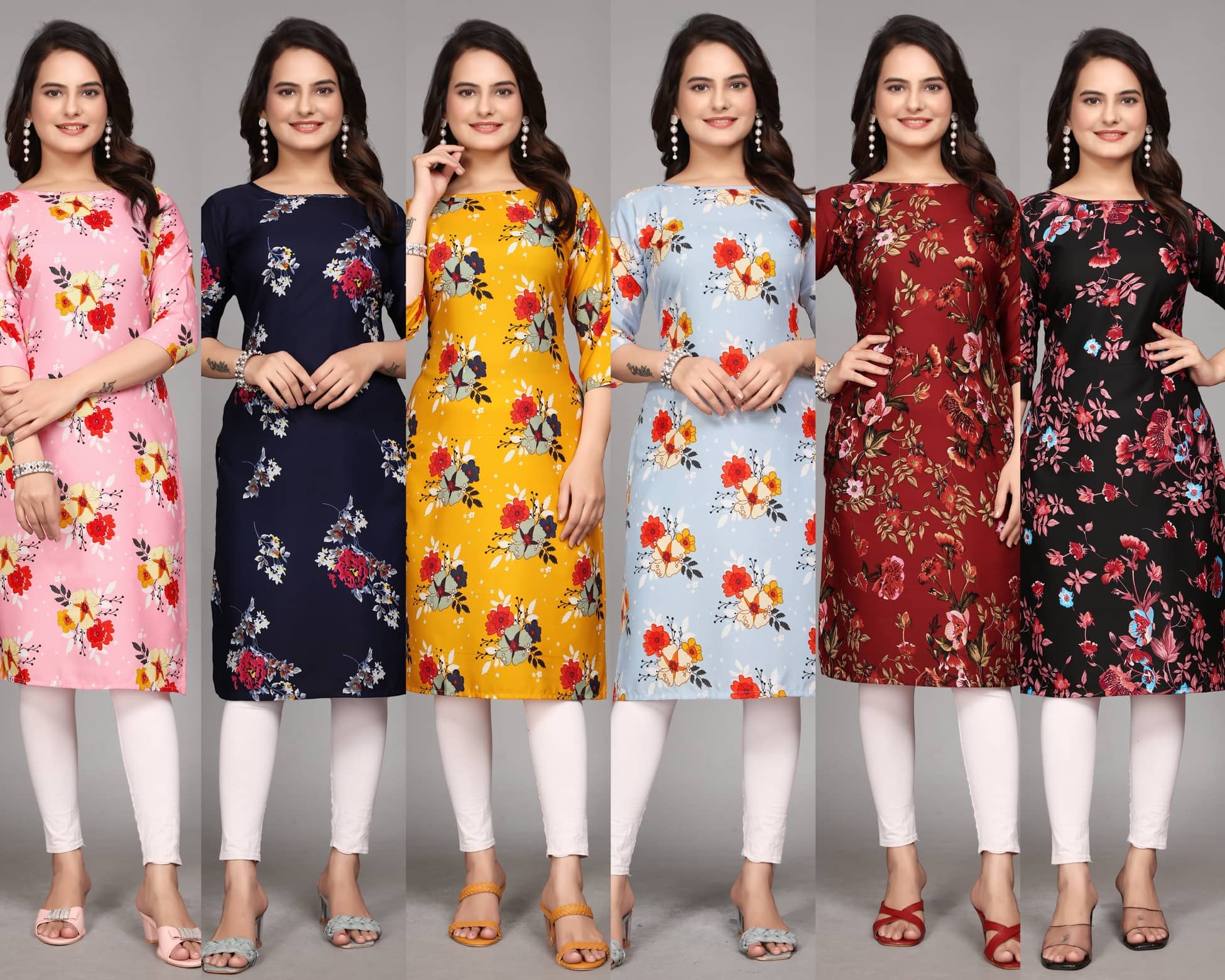 KALAVRITTA Pack of 6 Crepe Printed Straight Women's Kurti - ( Multicoloured ) - Kurtis, Tunics | Buy online on ZillyBuy