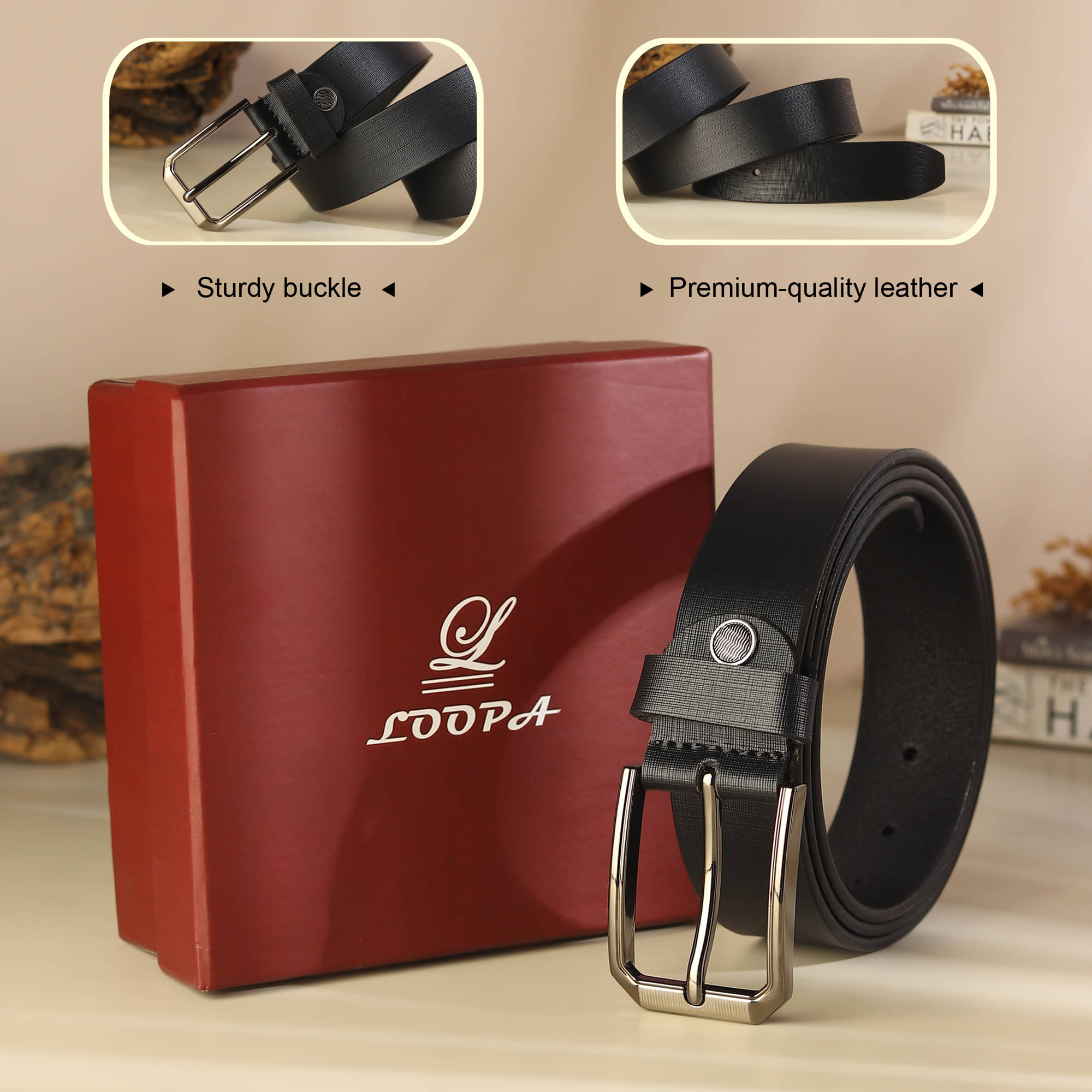     			Loopa - Black 100% Leather Men's Formal Belt ( Pack of 1 )