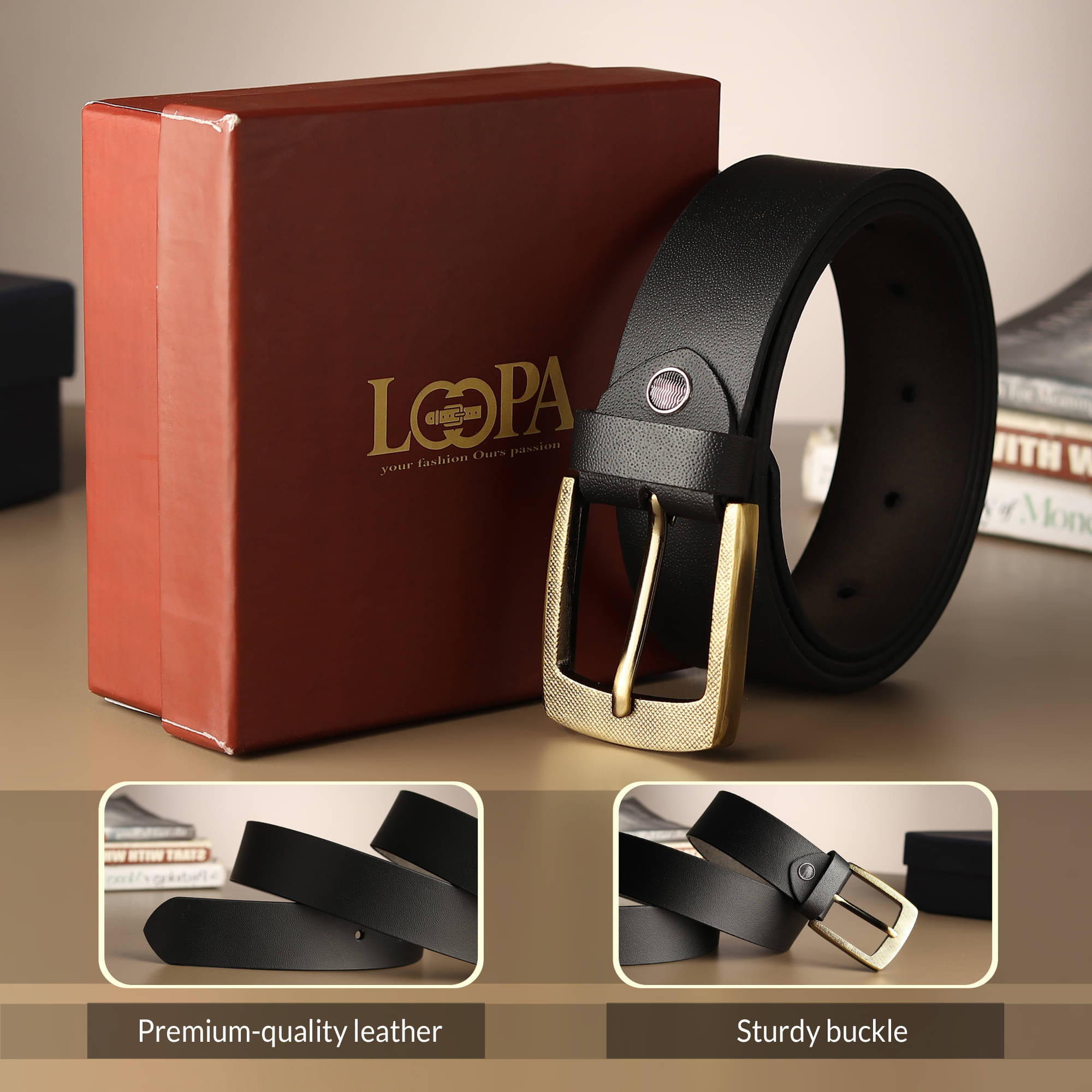 Loopa - Black 100% Leather Men's Formal Belt ( Pack of 1 )     			Loopa - Black 100% Leather Men's Formal Belt ( Pack of 1 )