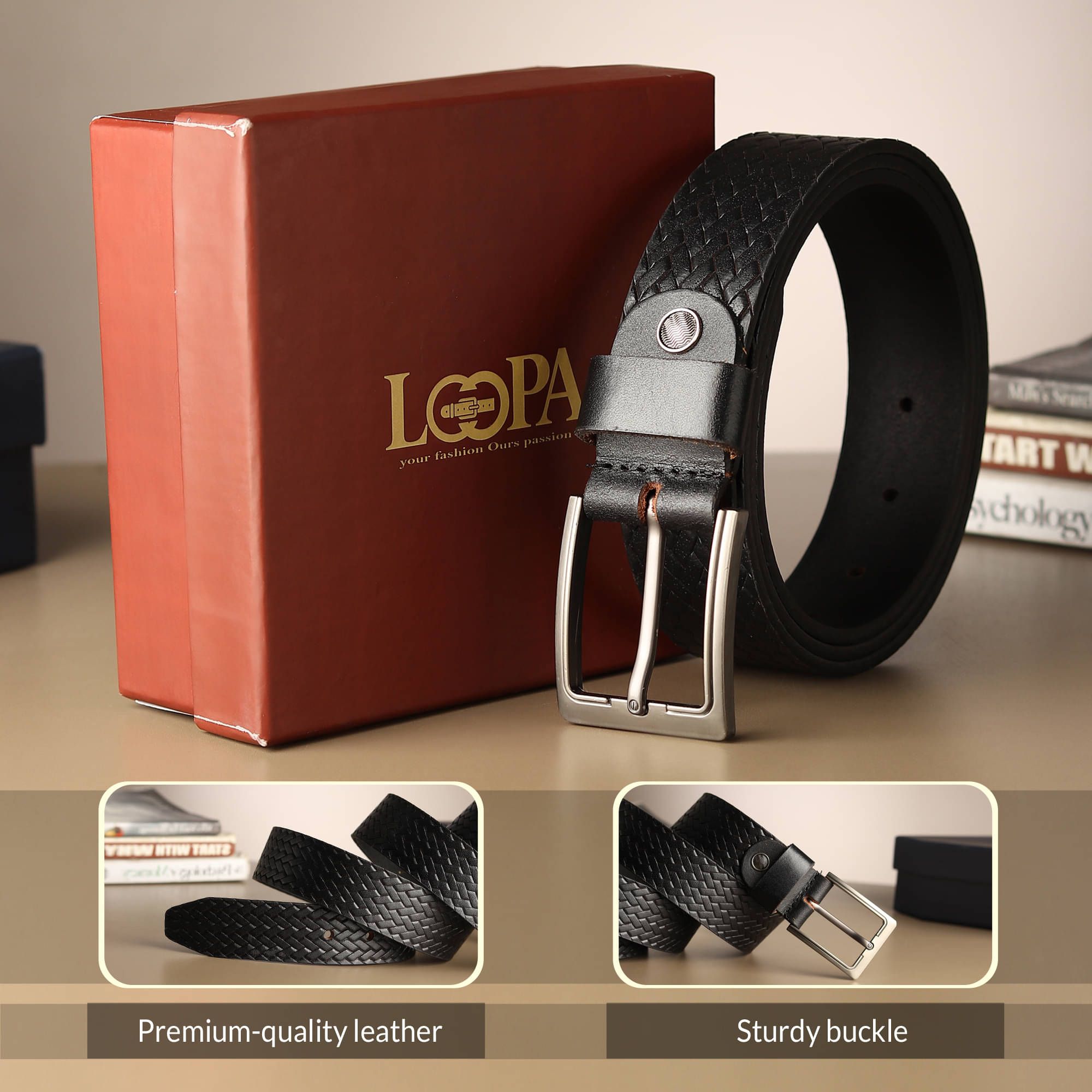     			Loopa - Black 100% Leather Men's Formal Belt ( Pack of 1 )