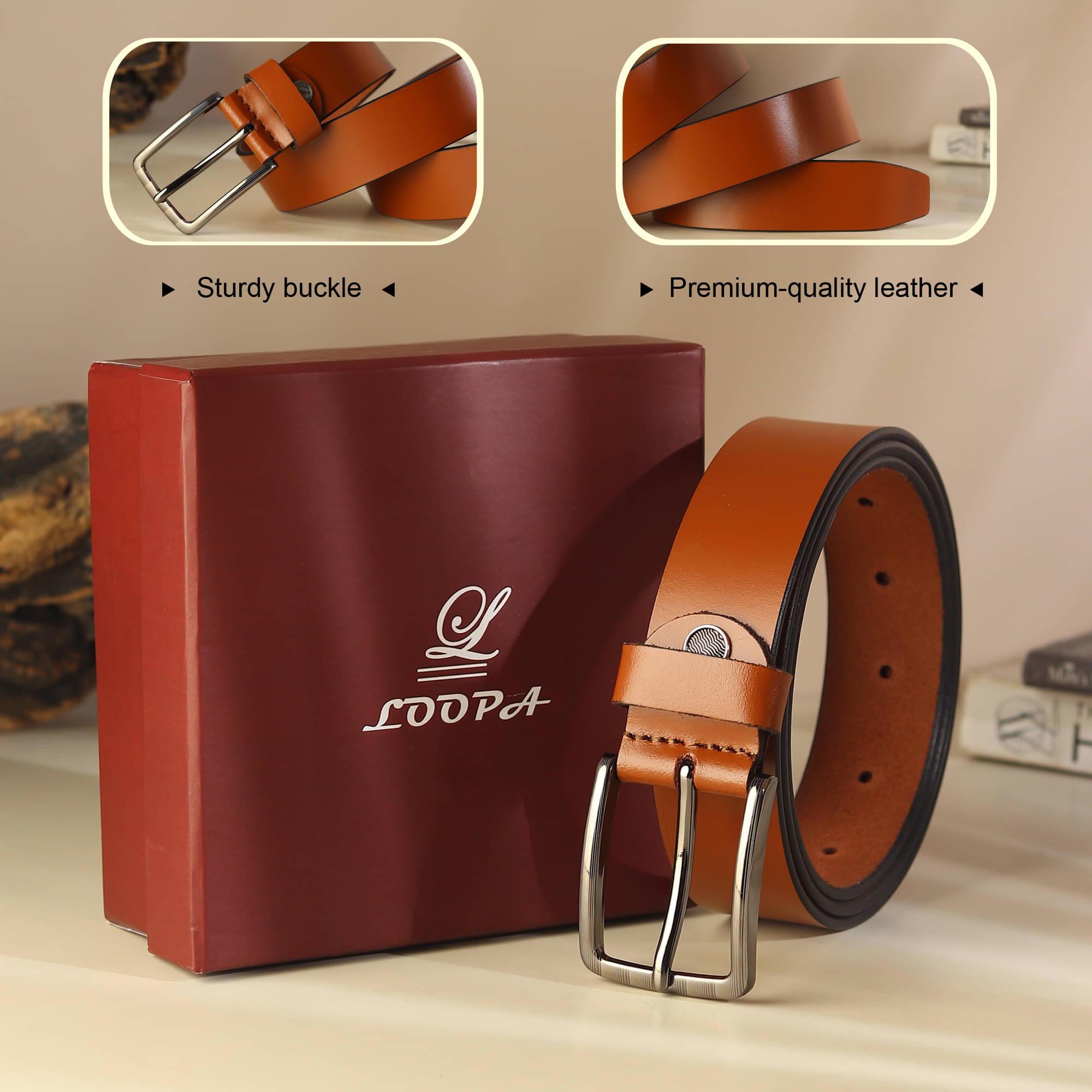 Loopa - Tan 100% Leather Men's Formal Belt ( Pack of 1 )     			Loopa - Tan 100% Leather Men's Formal Belt ( Pack of 1 )
