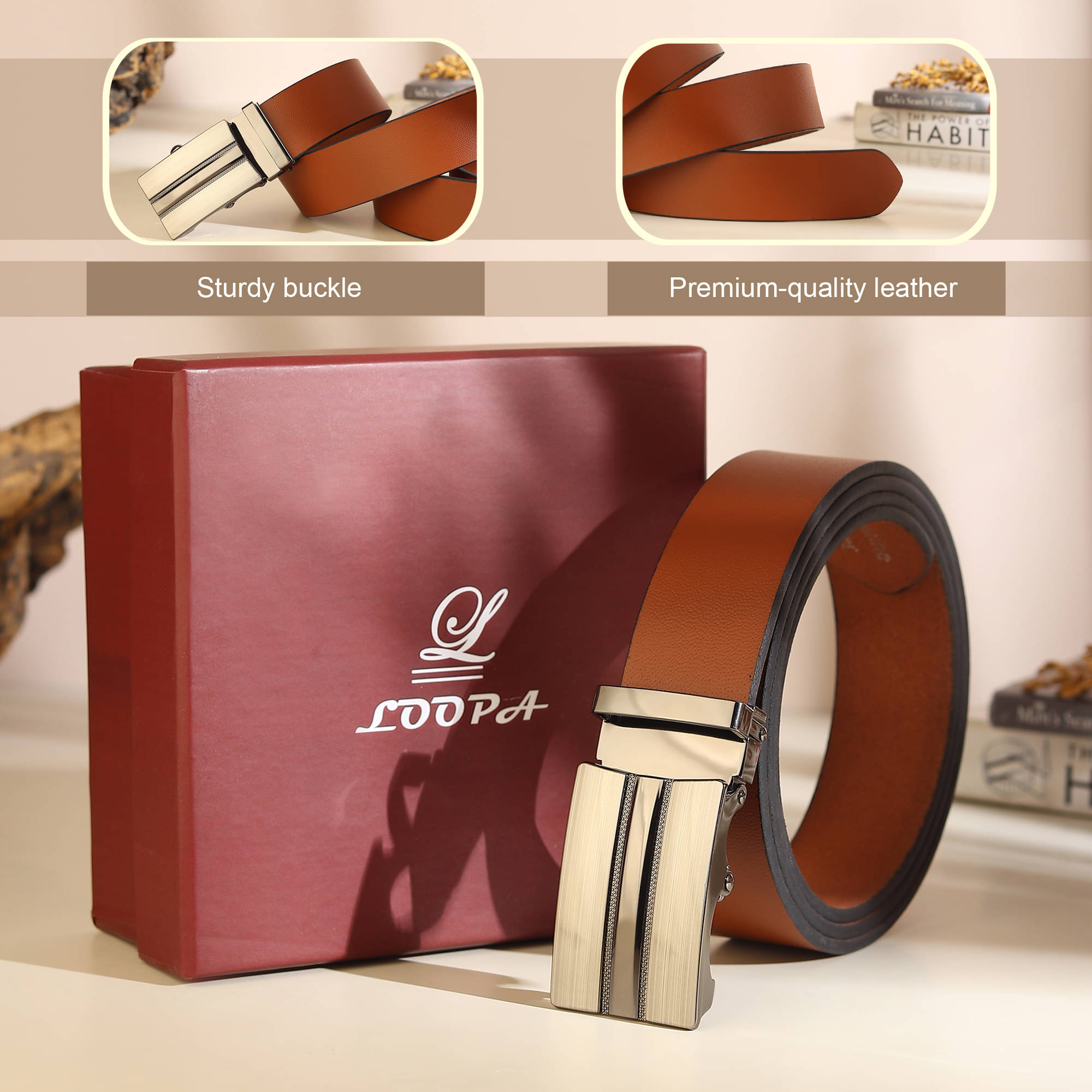 Loopa - Tan 100% Leather Men's Formal Belt ( Pack of 1 ) Loopa - Tan 100% Leather Men's Formal Belt ( Pack of 1 )