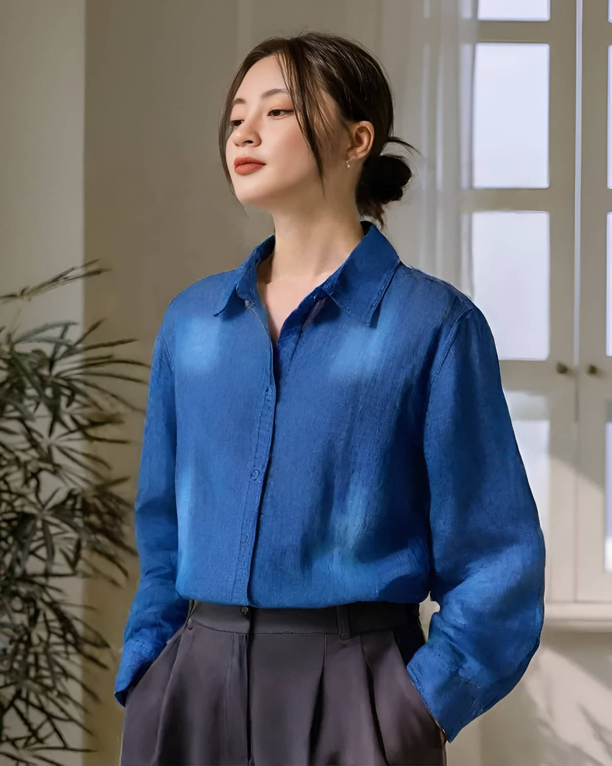 MAYKR Women Solid Denim Shirt ( Blue ) MAYKR Women Solid Denim Shirt ( Blue )