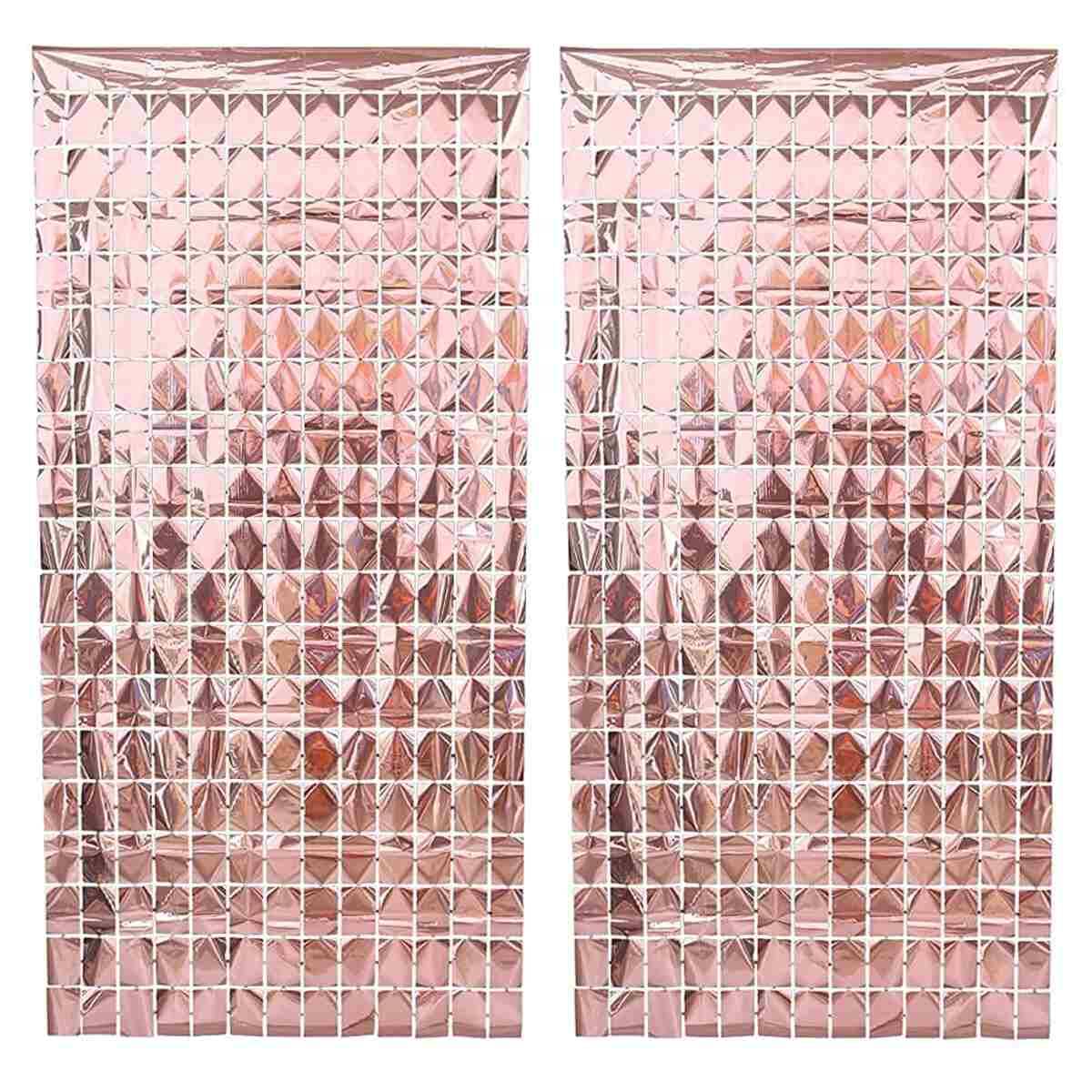     			Partybooms RoseGold Foil Rectangle Shape Fringe Curtain & Adhesive Tape Pack of 3