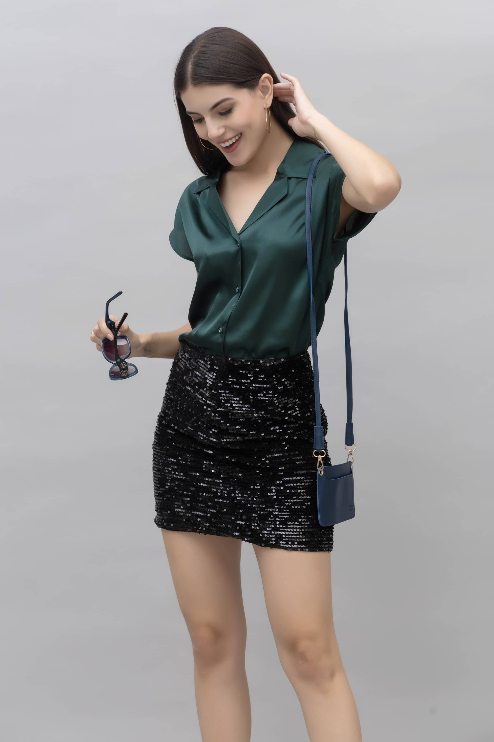Purys Women Solid Satin Shirt ( Green ) Purys Women Solid Satin Shirt ( Green )