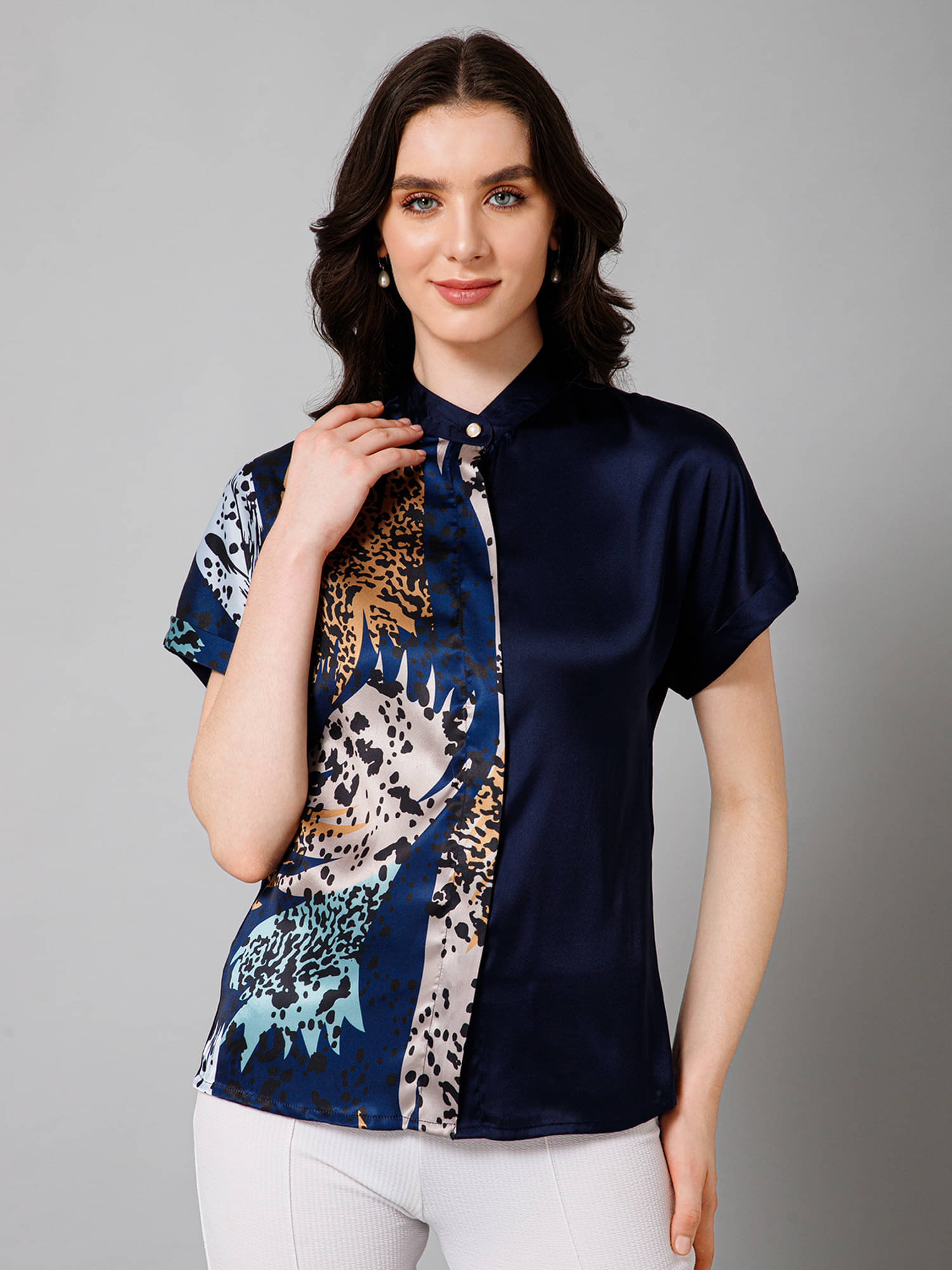 Purys Women Printed Satin Shirt ( Multicolor ) Purys Women Printed Satin Shirt ( Multicolor )