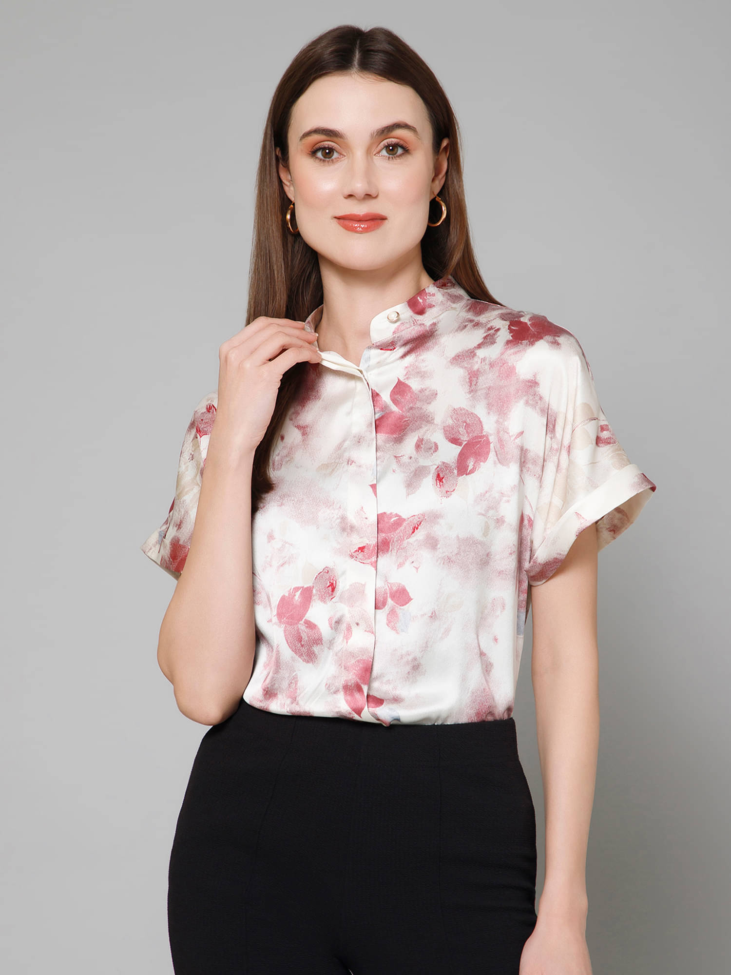     			Purys Women Printed Satin Shirt ( Red )