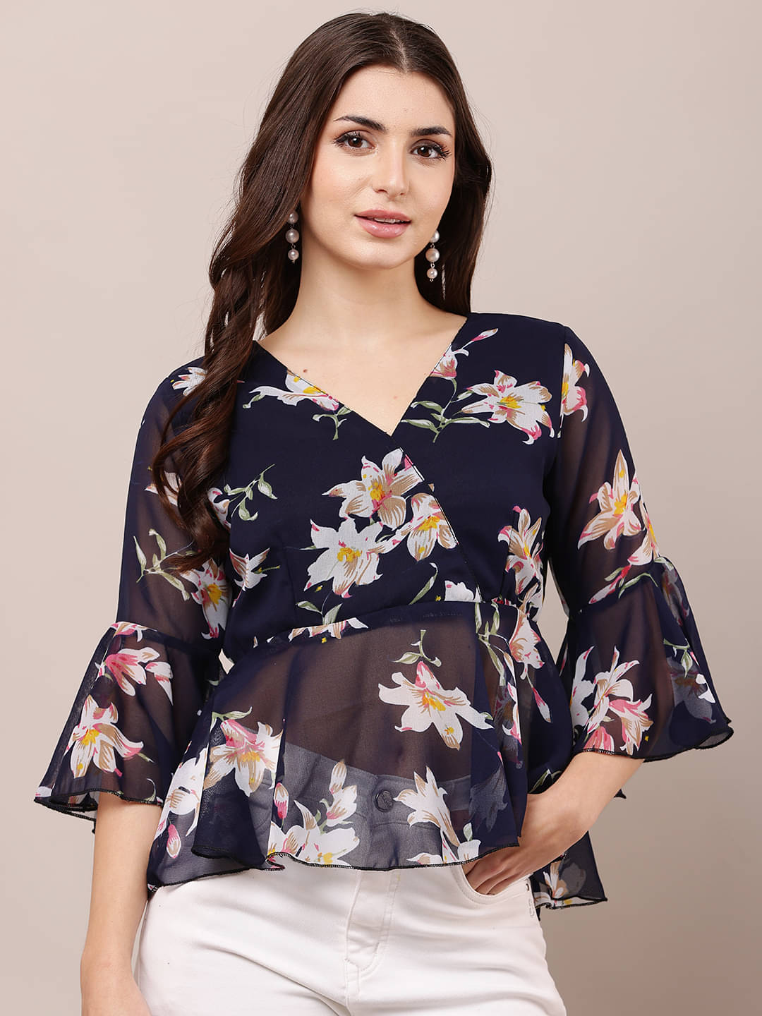     			RC NEOEN Women's Georgette Regular Top ( Navy Blue )