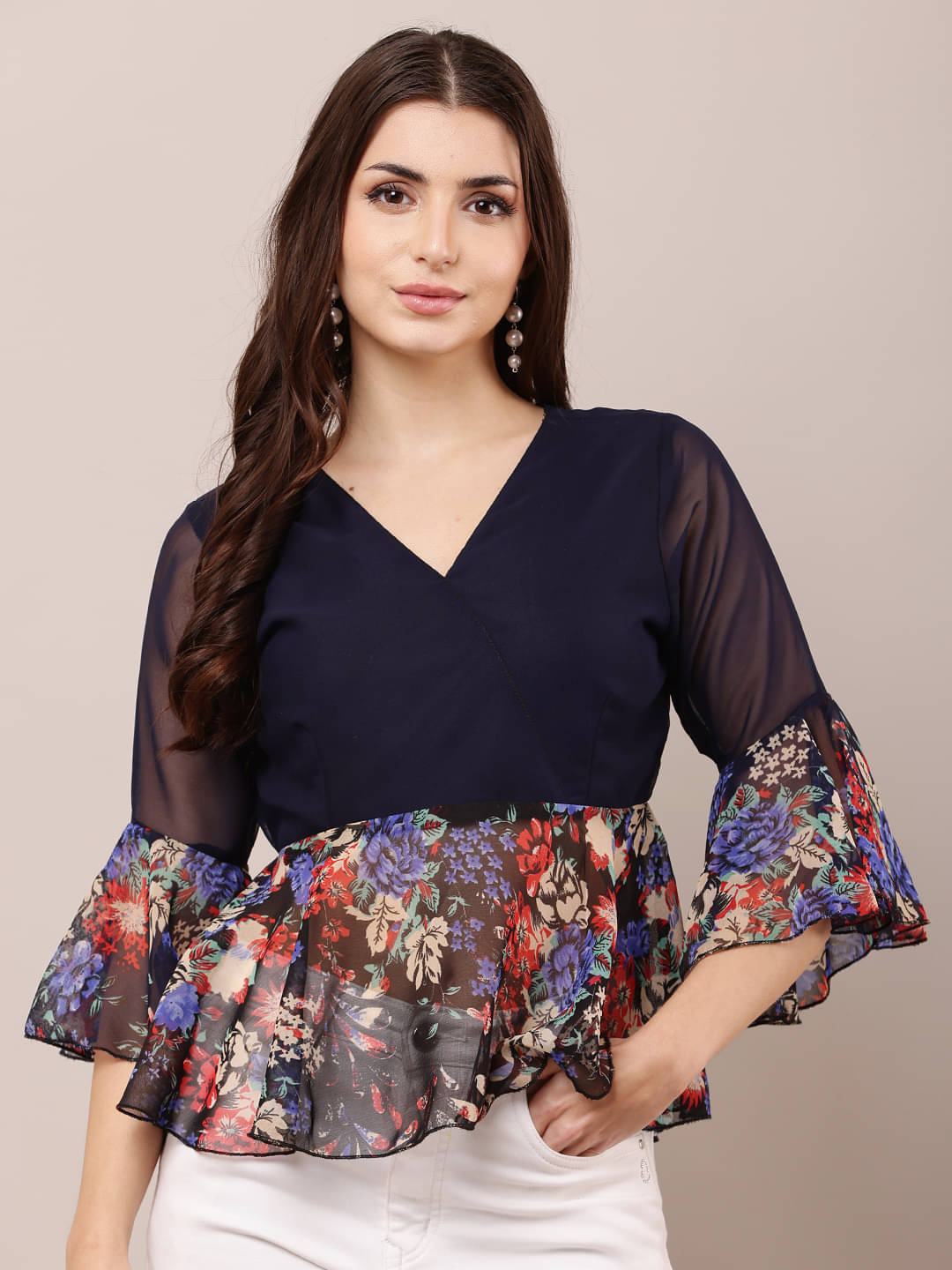     			RC NEOEN Women's Georgette Regular Top ( Navy Blue )