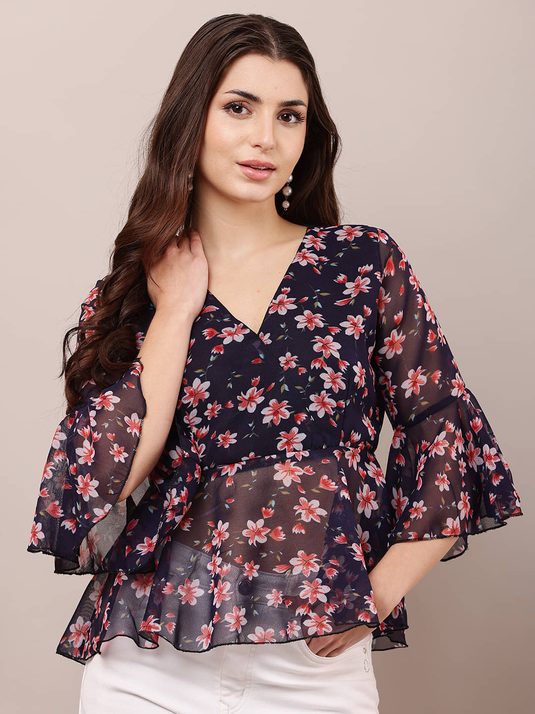     			RC NEOEN Women's Georgette Regular Top ( Navy Blue )