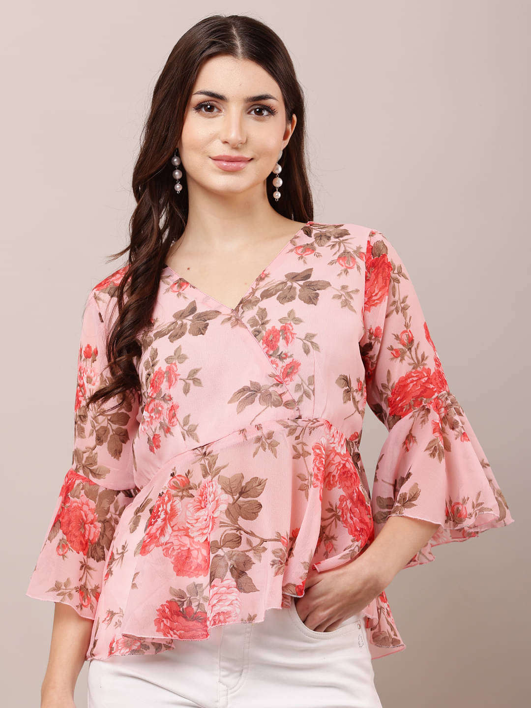     			RC NEOEN Women's Georgette Regular Top ( Peach )