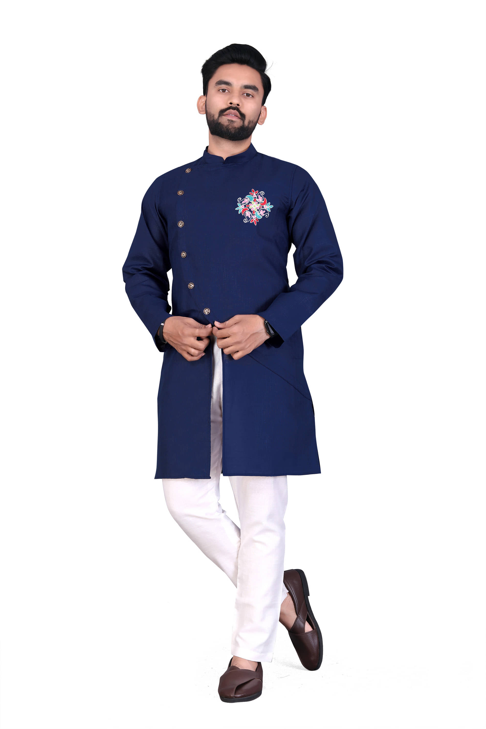 SARINKU Blue Cotton Blend Men's Front Slit Kurta ( Pack of 1 )