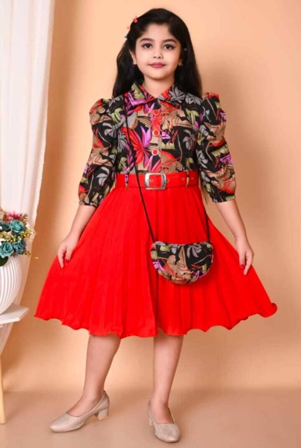     			SM glob Cotton Blend Frock For Girls ( Pack of 1 , Red )