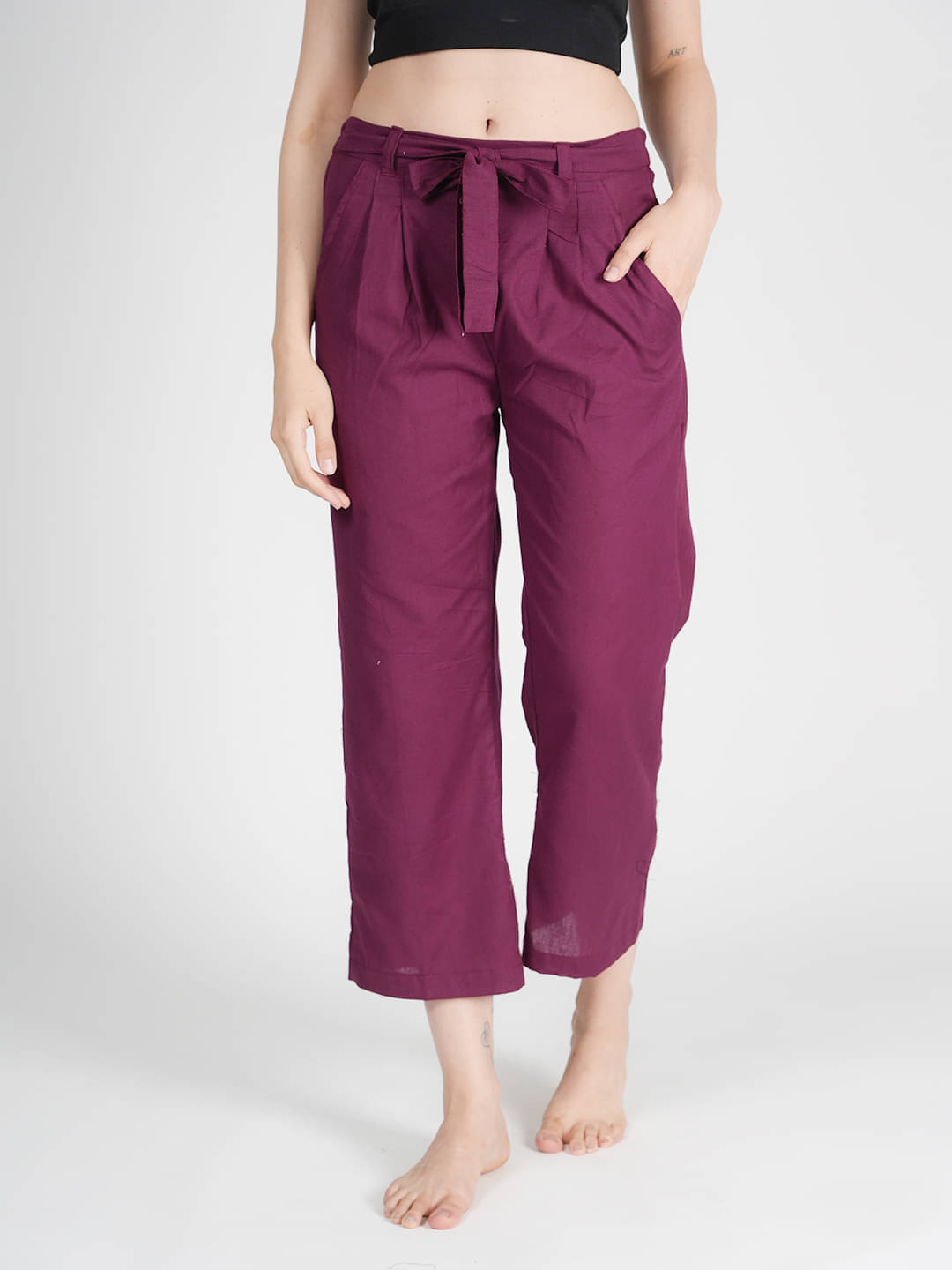     			STYLE SHOES Pack of 1 Linen Regular Women's Formal Pants ( Burgundy )