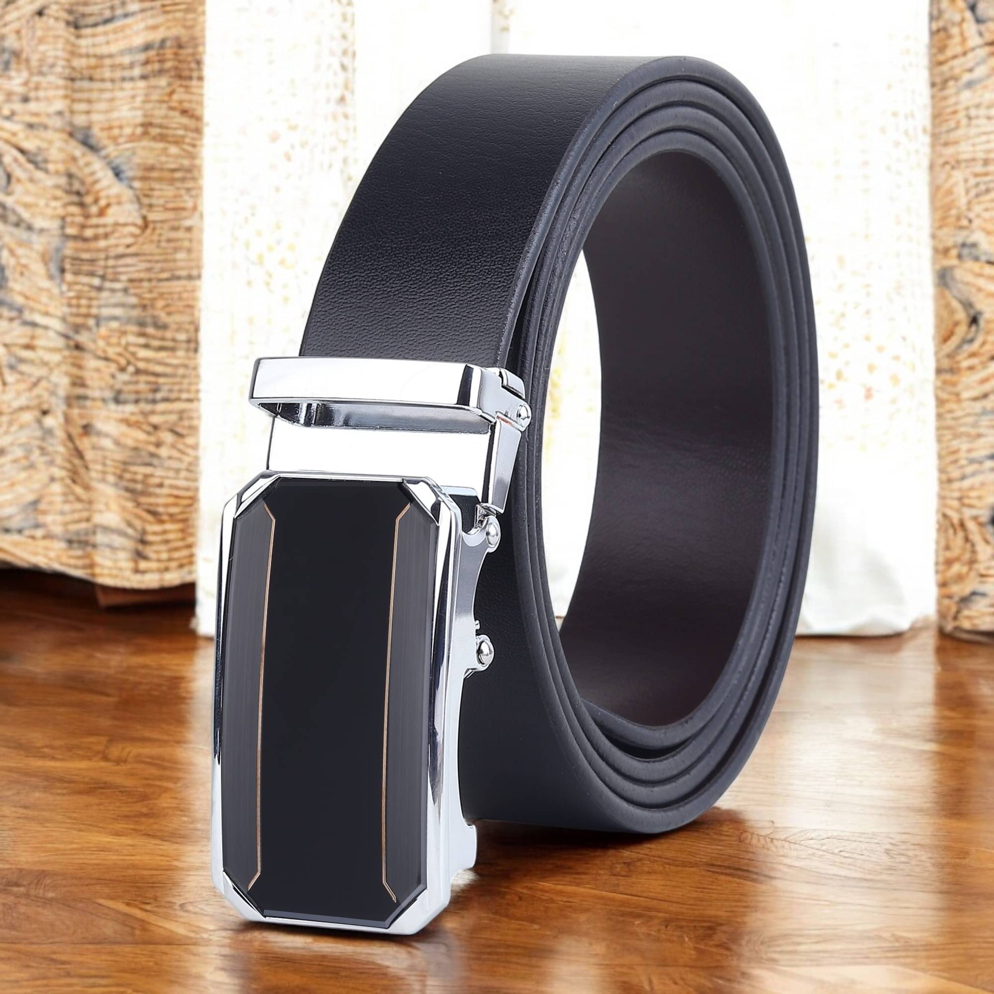     			SUNSHOPPING - Black 100% Leather Men's Reversible Belt ( Pack of 1 )