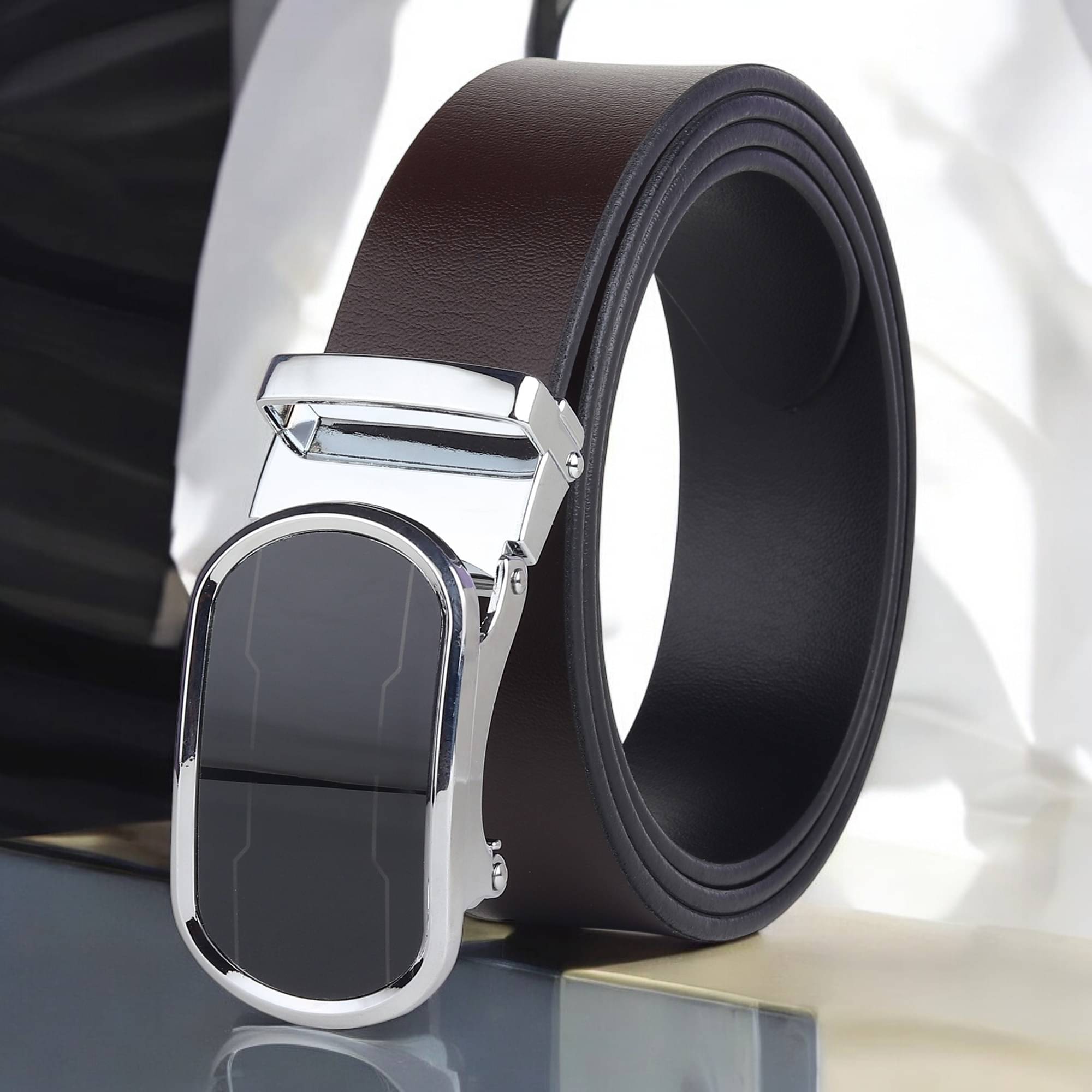     			SUNSHOPPING - Black 100% Leather Men's Reversible Belt ( Pack of 1 )