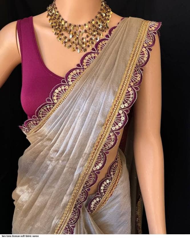 Sanjana Silks Cotton Silk Embroidered Saree With Unstitched Blouse Piece ( Beige ) - Sarees | Buy online on ZillyBuy