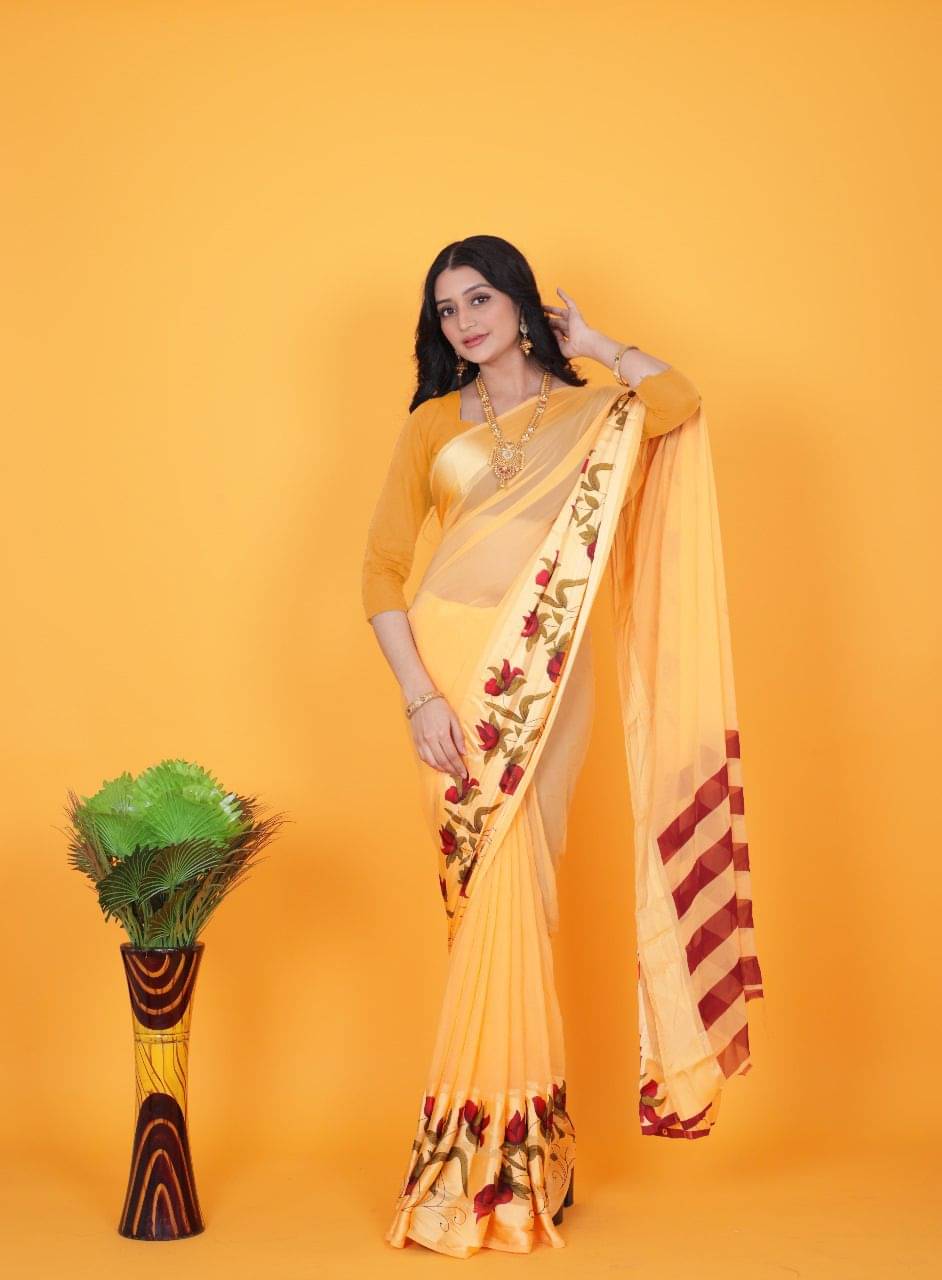 Sanwariya Silk Satin Printed Saree With Unstitched Blouse Piece ( Orange ) Sanwariya Silk Satin Printed Saree With Unstitched Blouse Piece ( Orange )