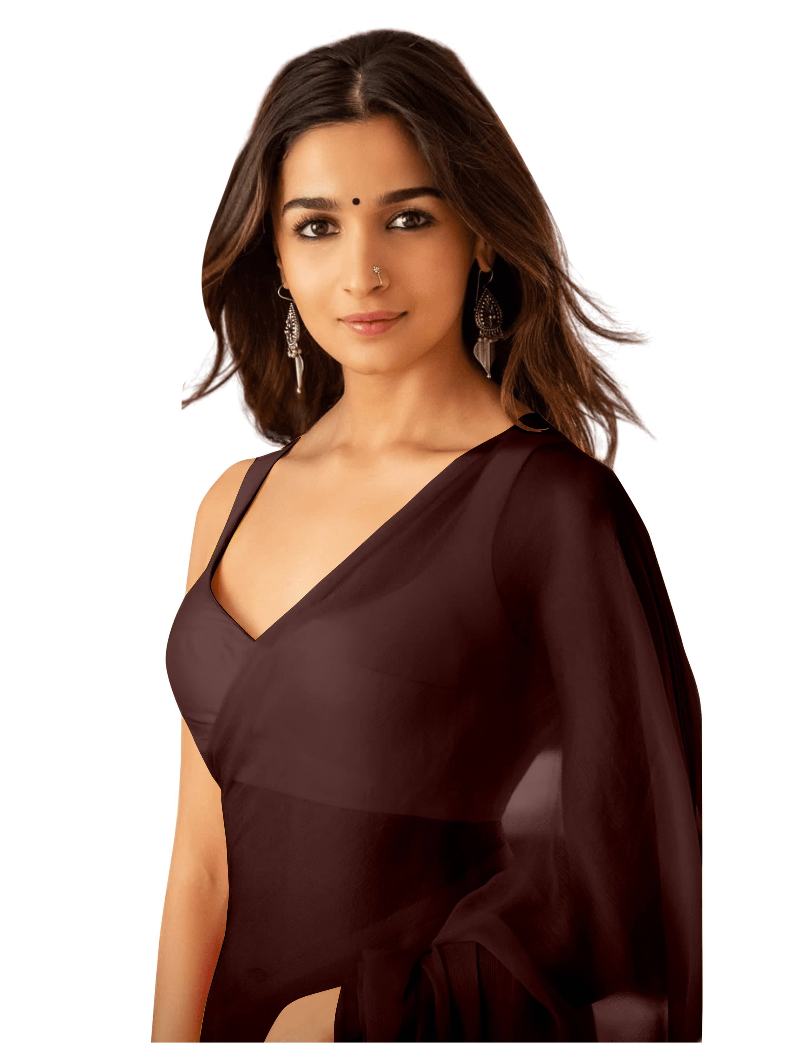 Sidhidata Georgette Solid Saree Without Blouse Piece ( Coffee ) Sidhidata Georgette Solid Saree Without Blouse Piece ( Coffee )