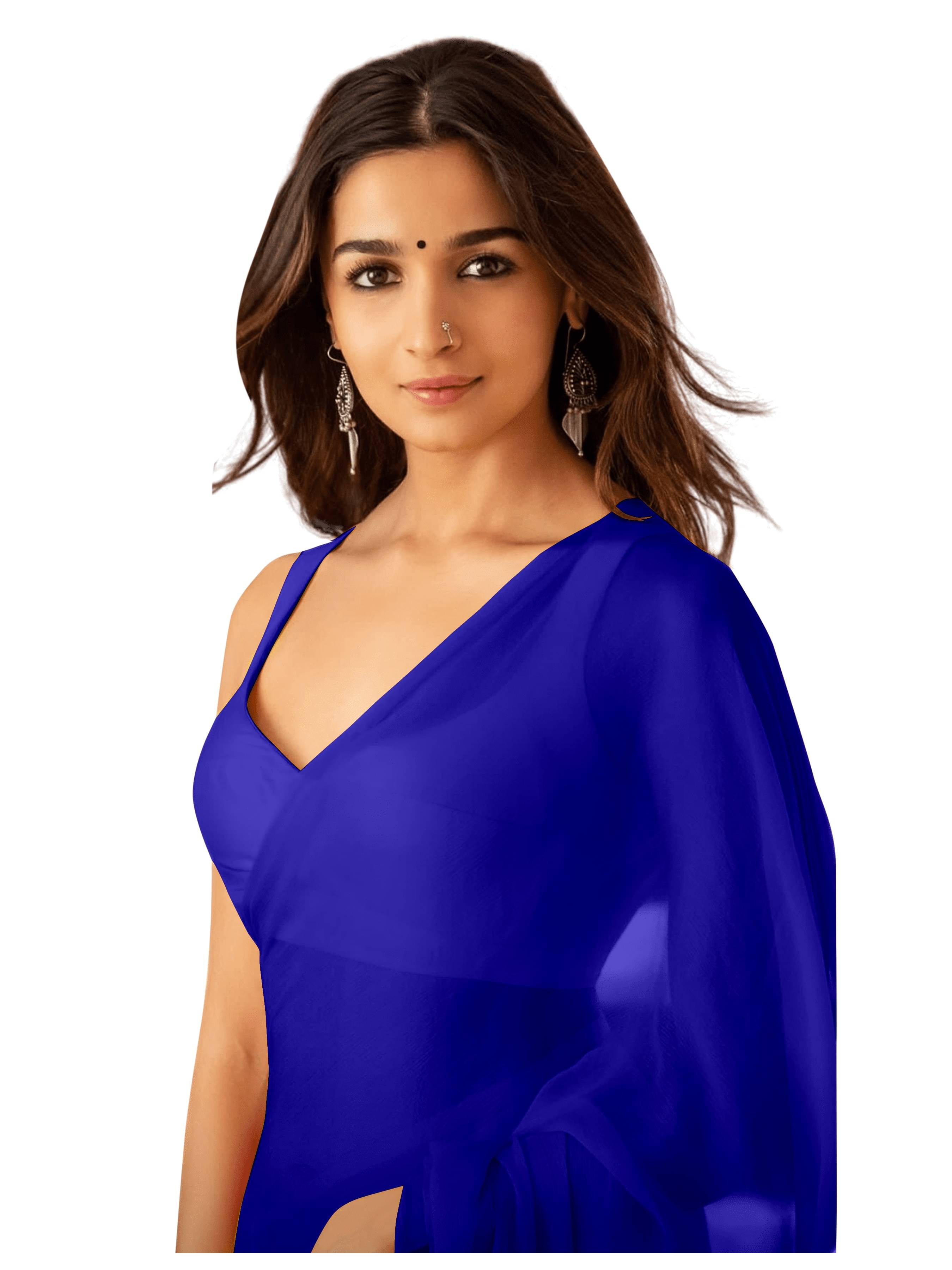     			Sidhidata Georgette Solid Saree Without Blouse Piece ( Blue )