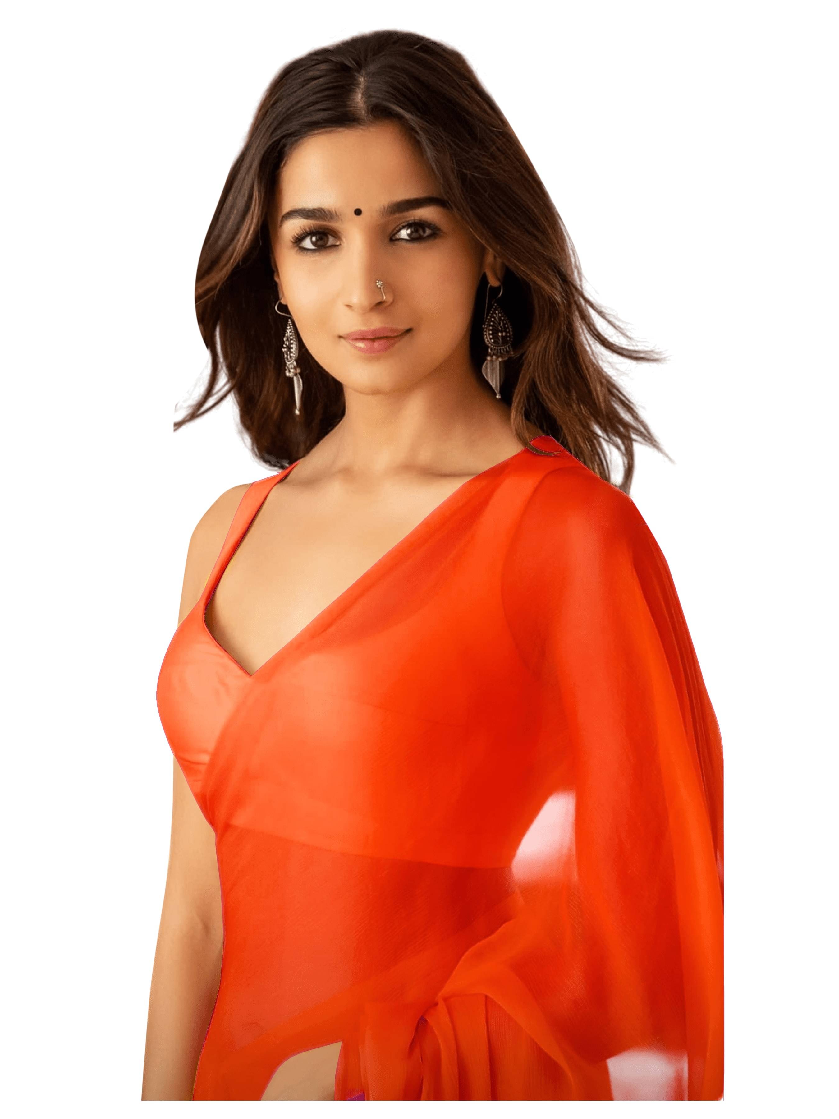     			Sidhidata Georgette Solid Saree Without Blouse Piece ( Orange )