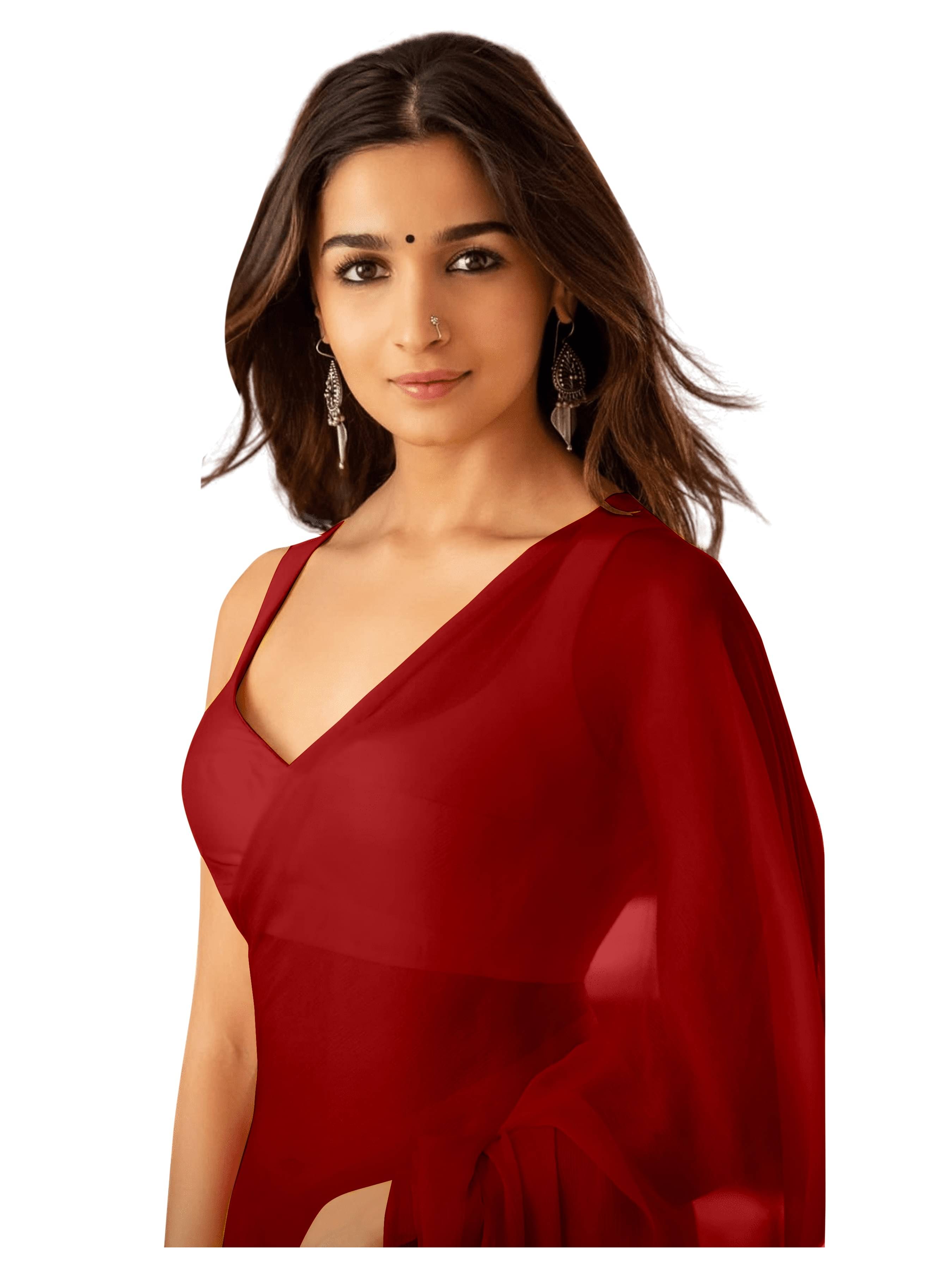 Sidhidata Georgette Solid Saree Without Blouse Piece ( Red ) Sidhidata Georgette Solid Saree Without Blouse Piece ( Red )