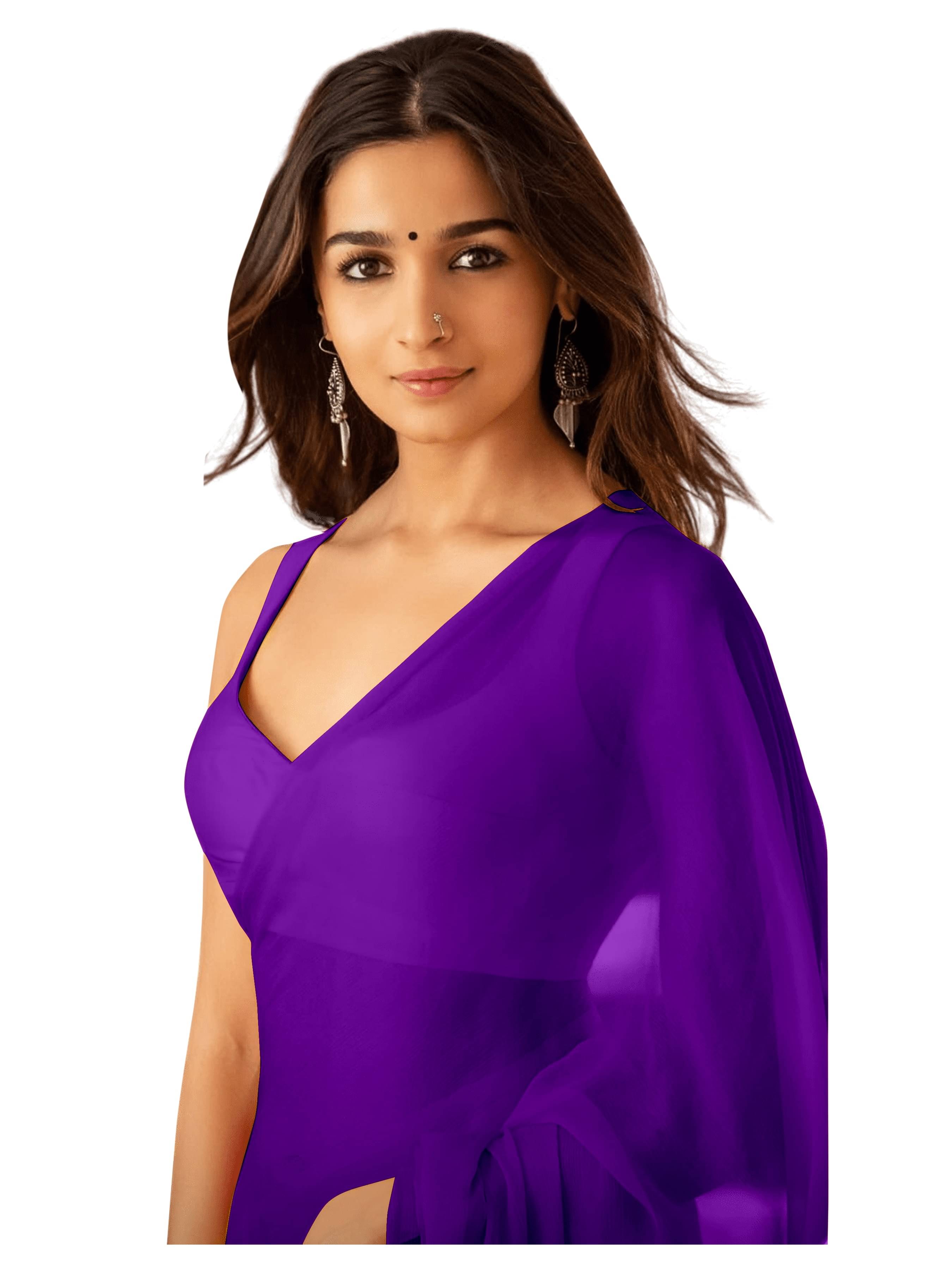 Sidhidata Georgette Solid Saree Without Blouse Piece ( Purple ) Sidhidata Georgette Solid Saree Without Blouse Piece ( Purple )