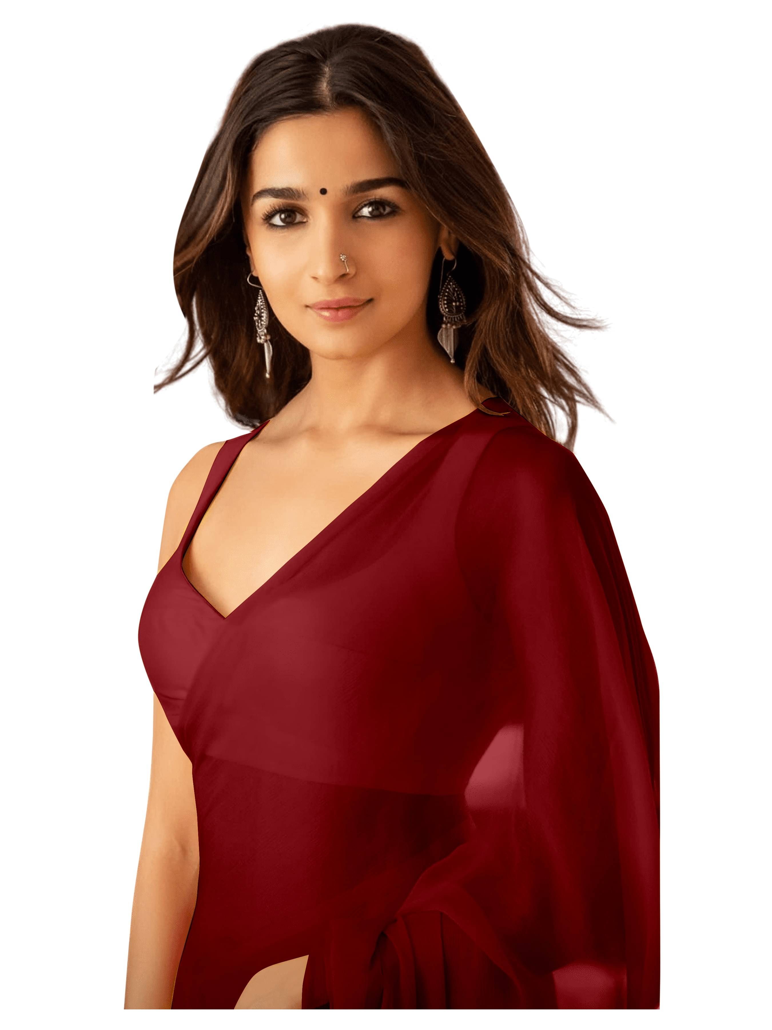 Sidhidata Georgette Solid Saree Without Blouse Piece ( Maroon ) Sidhidata Georgette Solid Saree Without Blouse Piece ( Maroon )
