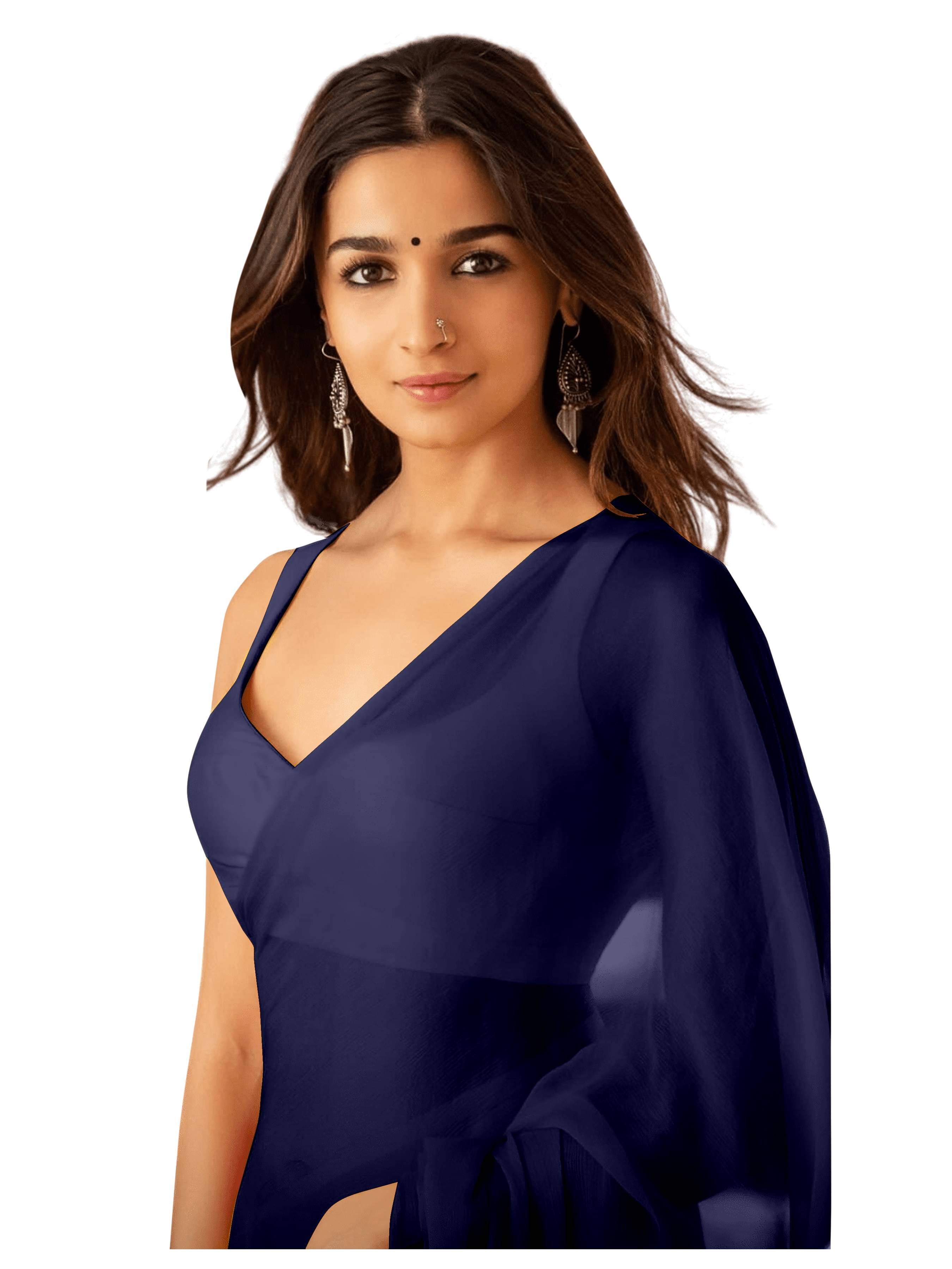 Sidhidata Georgette Solid Saree Without Blouse Piece ( Navy Blue ) Sidhidata Georgette Solid Saree Without Blouse Piece ( Navy Blue )