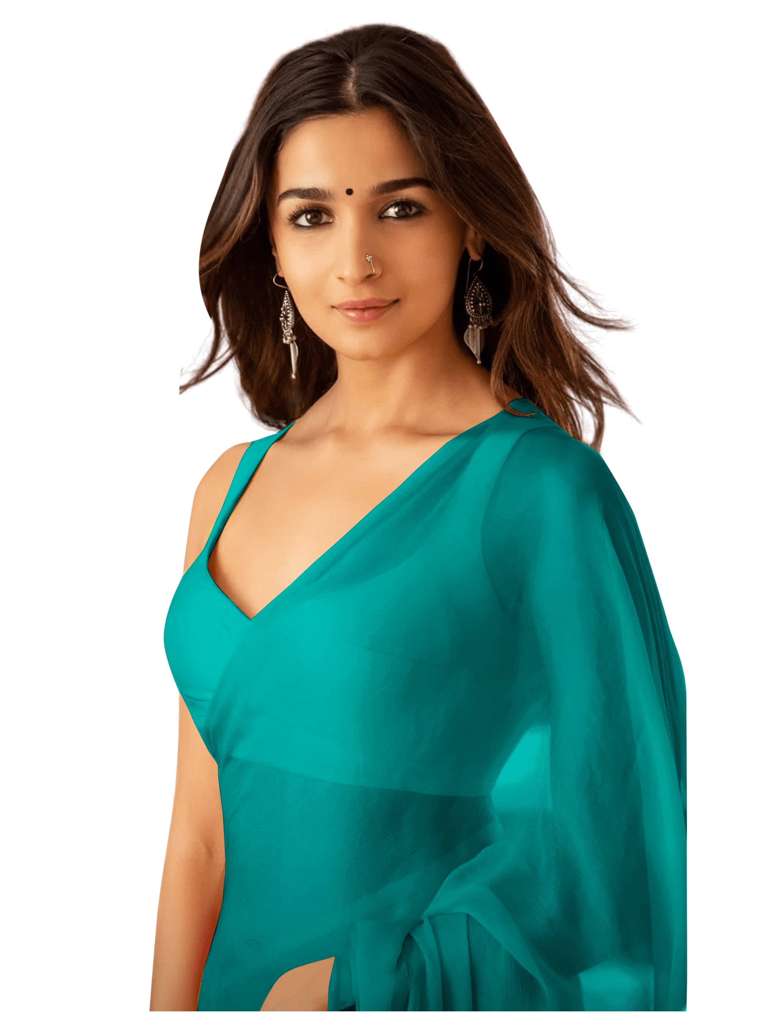     			Sidhidata Georgette Solid Saree Without Blouse Piece ( Rama )
