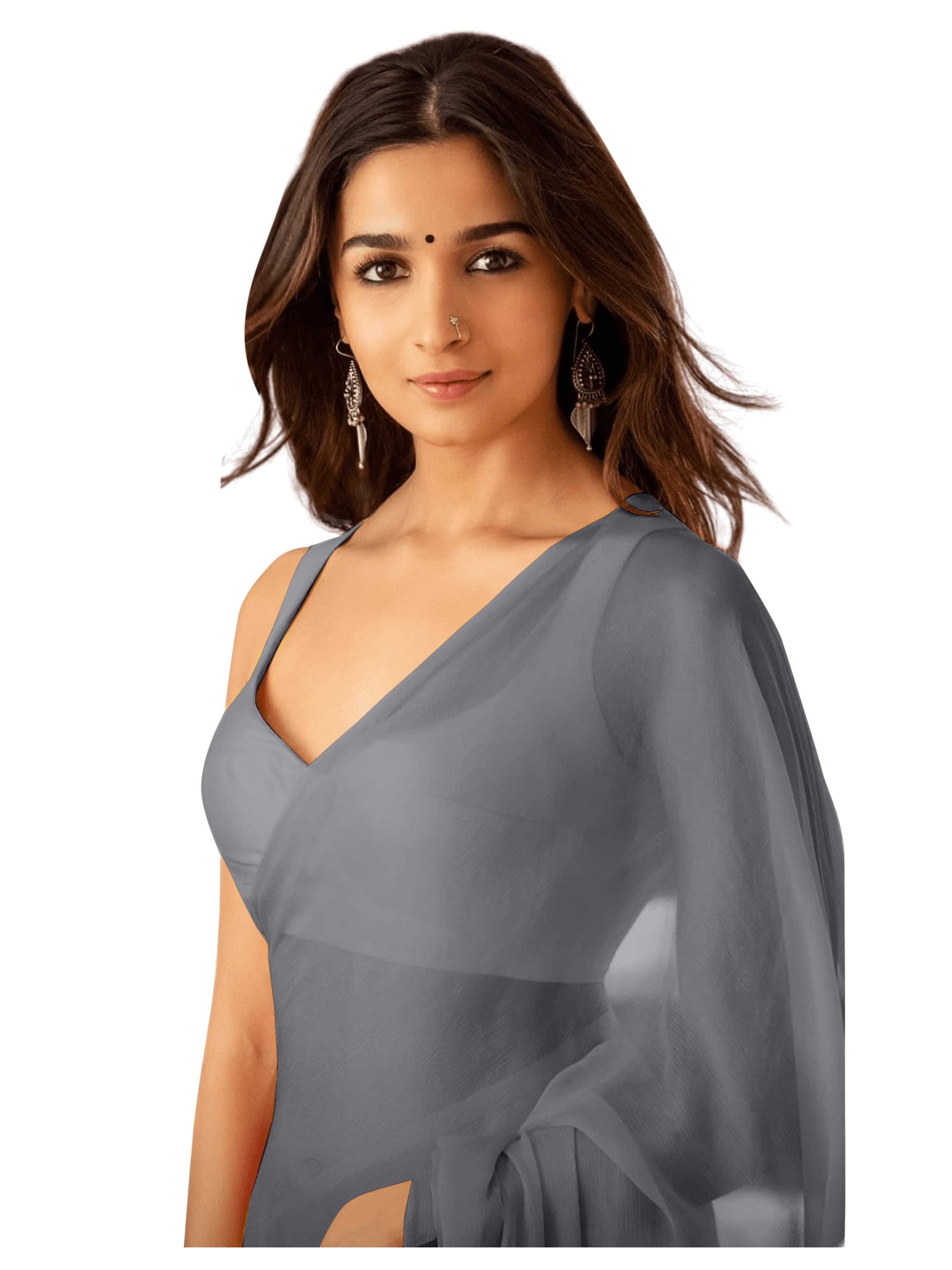 Sidhidata Georgette Solid Saree Without Blouse Piece ( Grey ) Sidhidata Georgette Solid Saree Without Blouse Piece ( Grey )