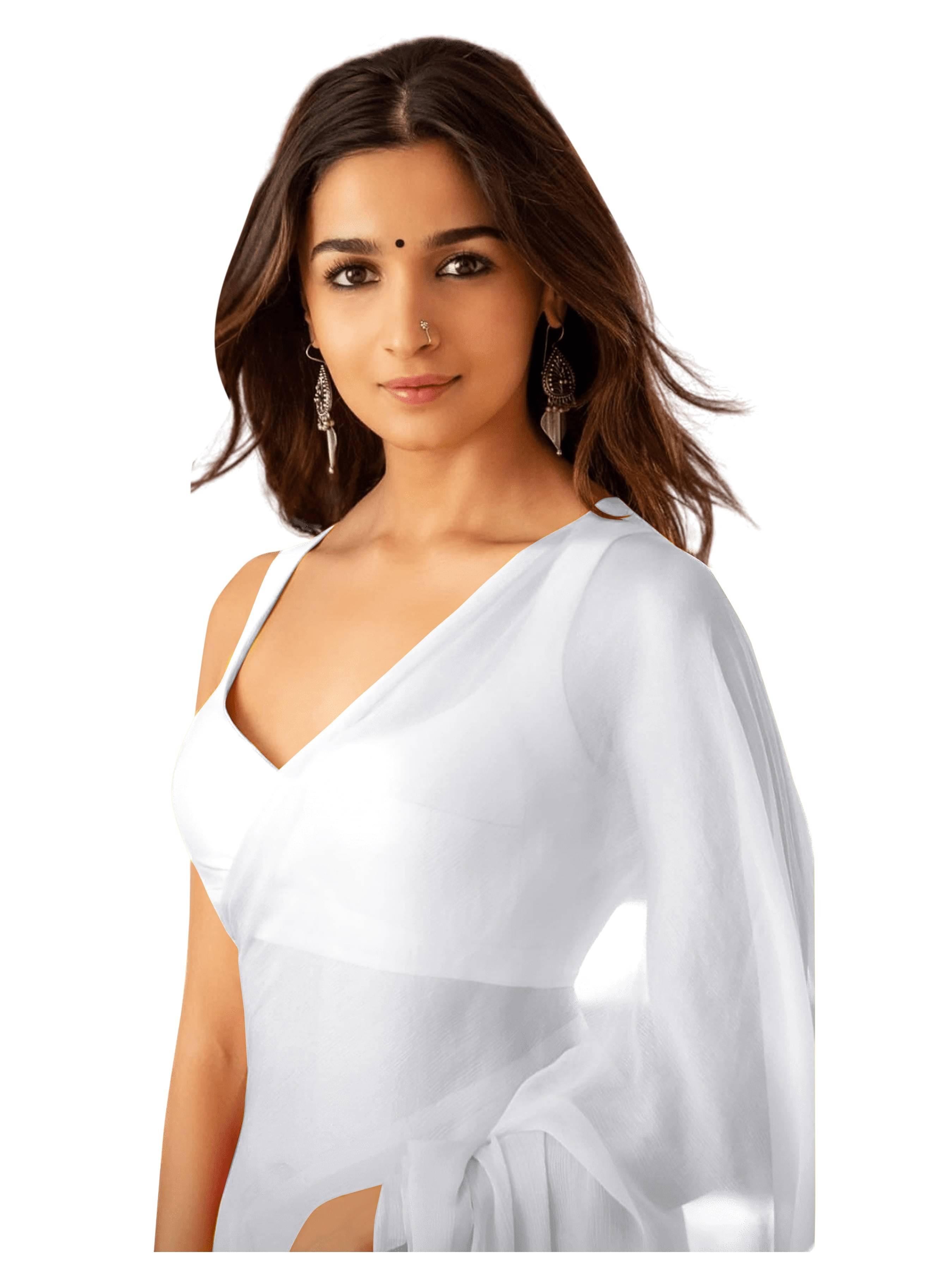Sidhidata Georgette Solid Saree Without Blouse Piece ( White ) Sidhidata Georgette Solid Saree Without Blouse Piece ( White )
