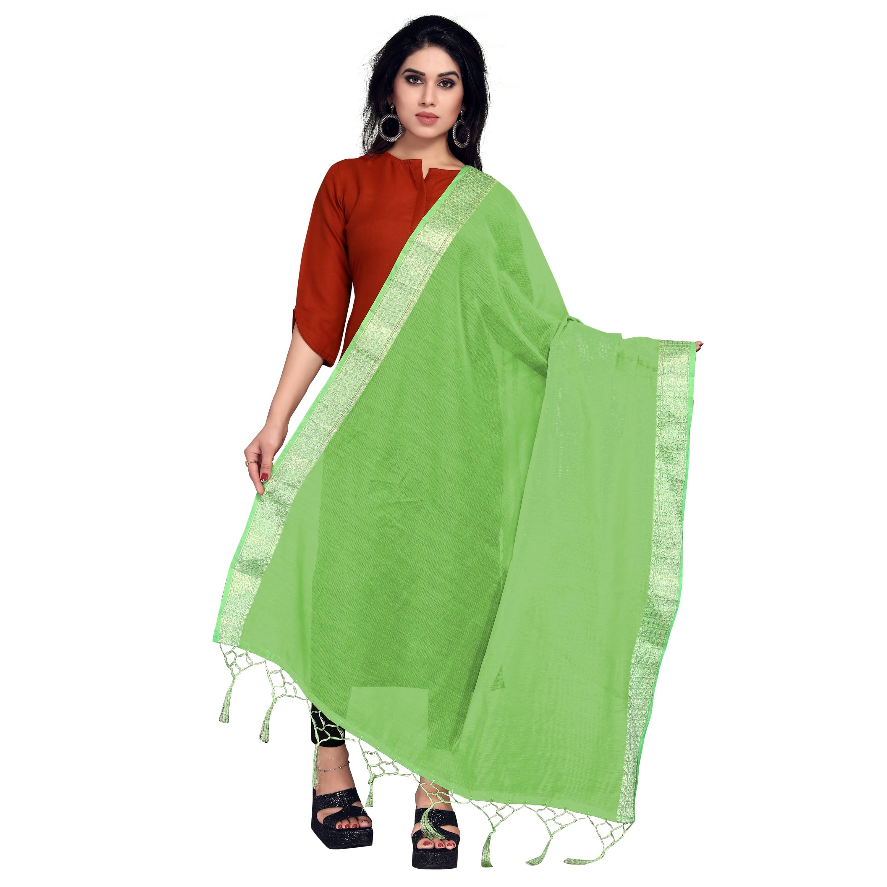     			Sidhidata Green Cotton Blend Women's Dupatta - ( Pack of 1 )