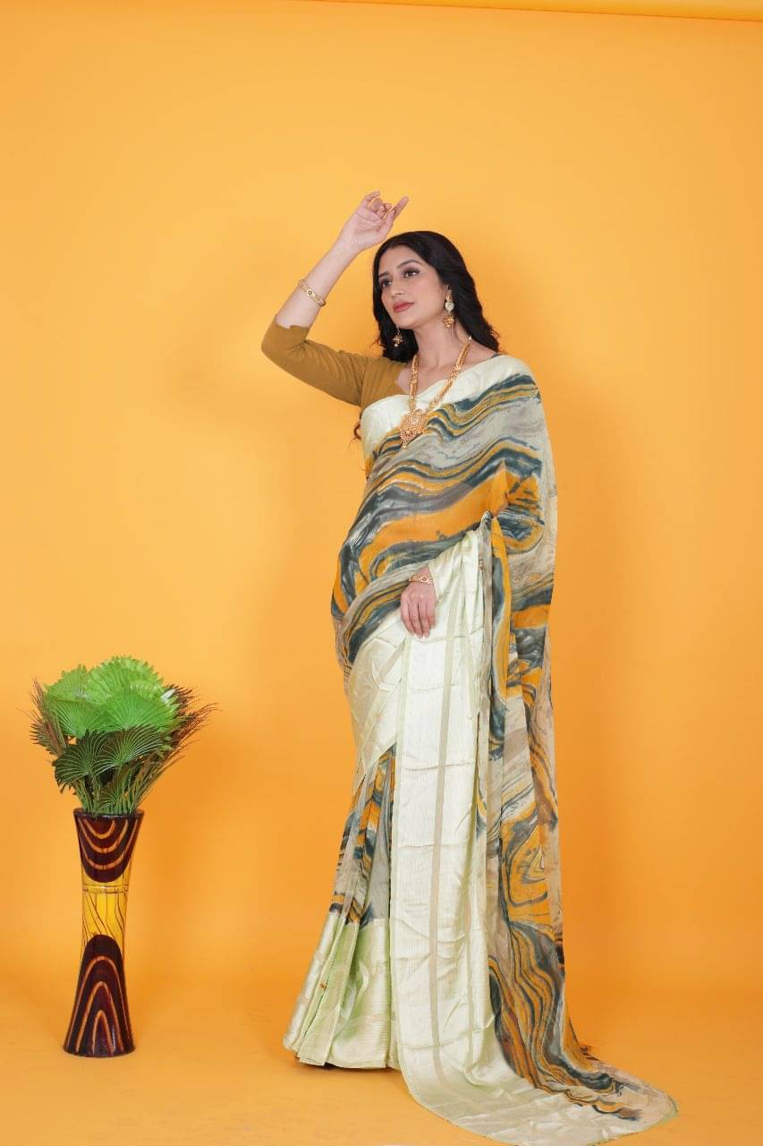 Sitanjali Lifestyle Satin Printed Saree With Unstitched Blouse Piece ( Green ) Sitanjali Lifestyle Satin Printed Saree With Unstitched Blouse Piece ( Green )