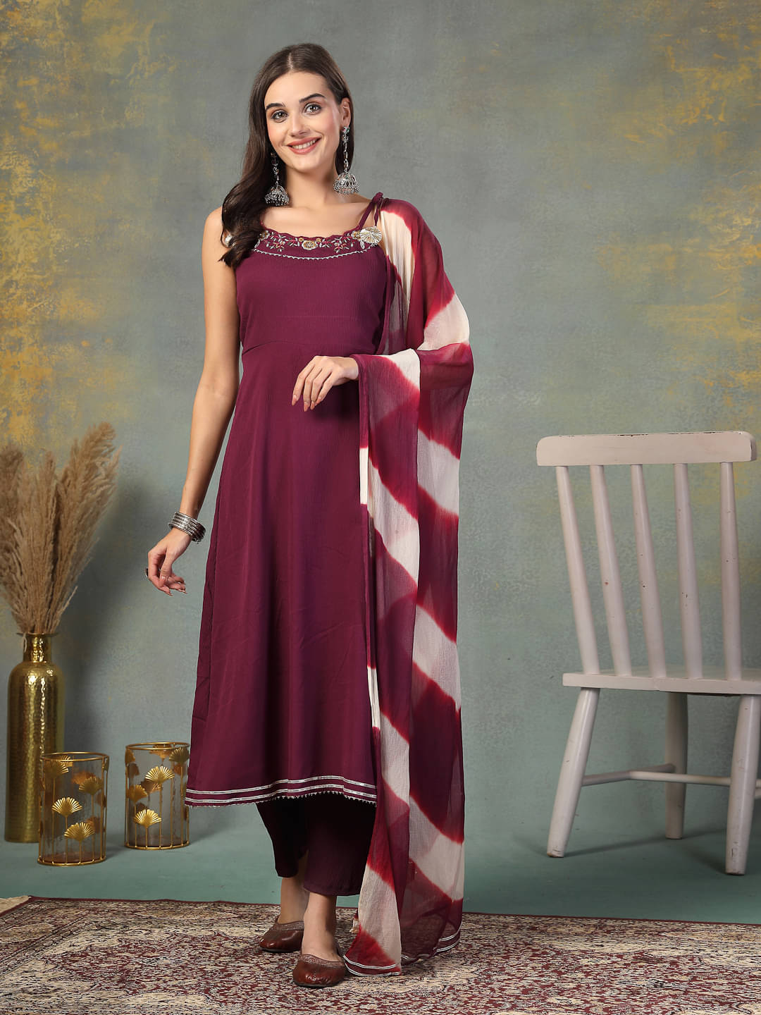 Stylum Crepe Embroidered Kurti With Pants Women's Stitched Salwar Suit - Purple ( Pack of 1 ) Stylum Crepe Embroidered Kurti With Pants Women's Stitched Salwar Suit - Purple ( Pack of 1 )