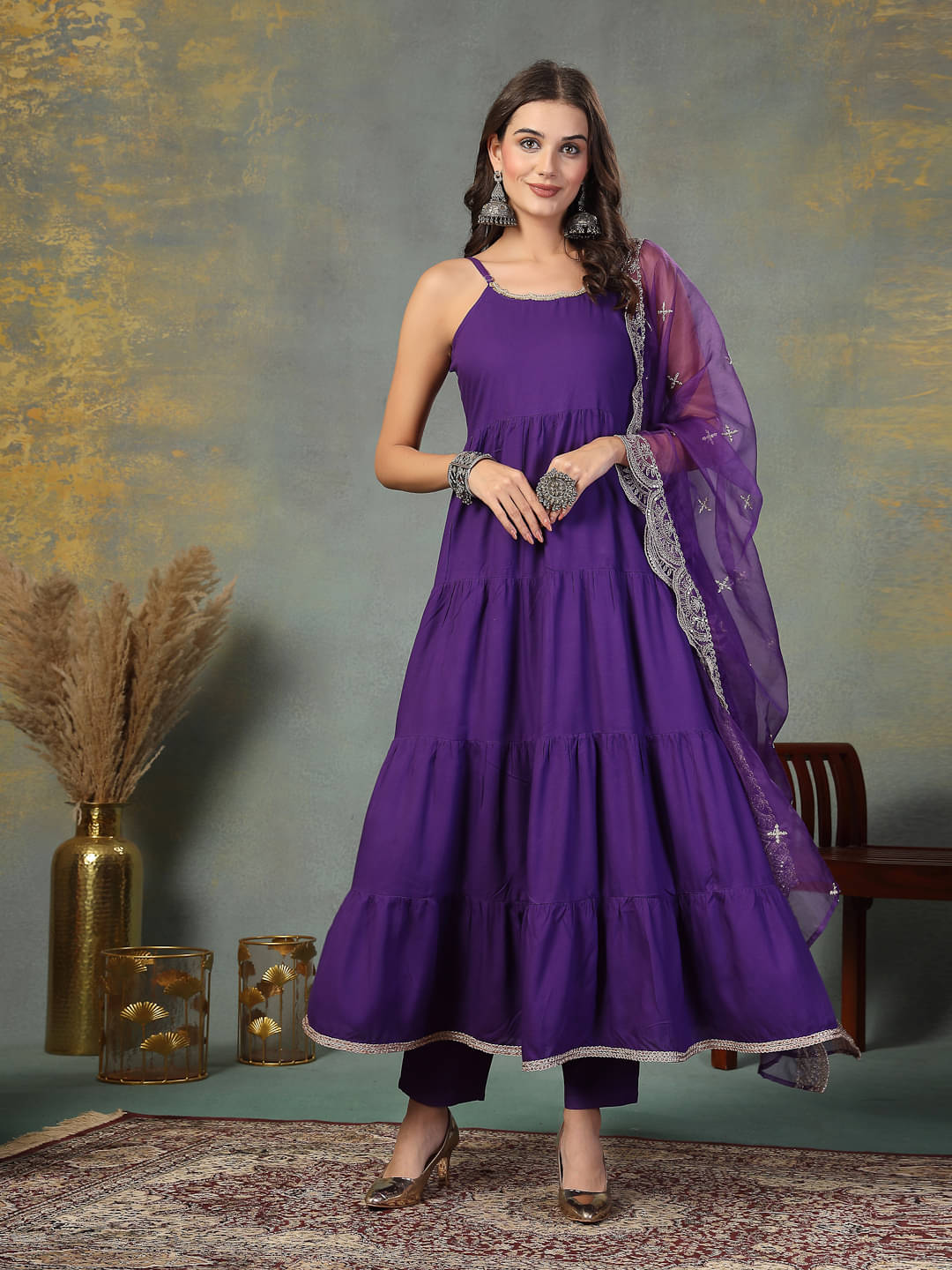     			Stylum Rayon Solid Kurti With Pants Women's Stitched Salwar Suit - Violet ( Pack of 1 )