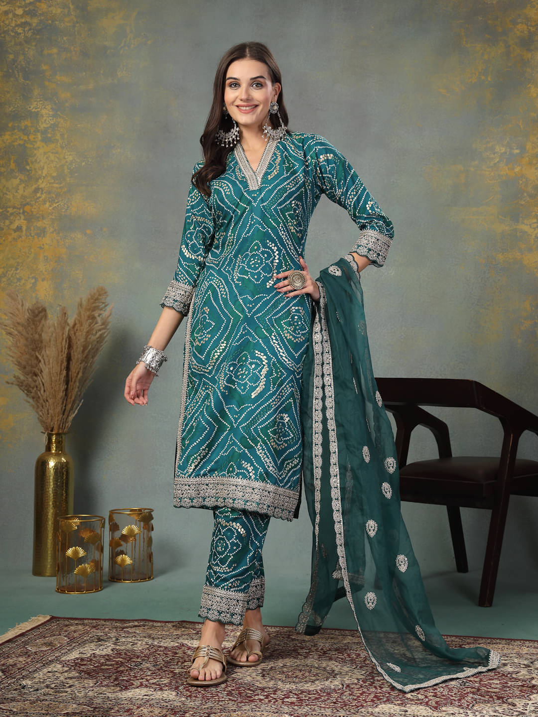     			Stylum Silk Blend Printed Kurti With Pants Women's Stitched Salwar Suit - Green ( Pack of 1 )