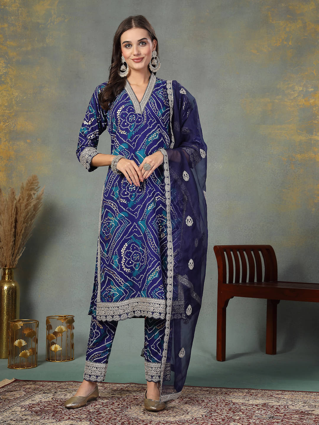     			Stylum Silk Blend Printed Kurti With Pants Women's Stitched Salwar Suit - Blue ( Pack of 1 )