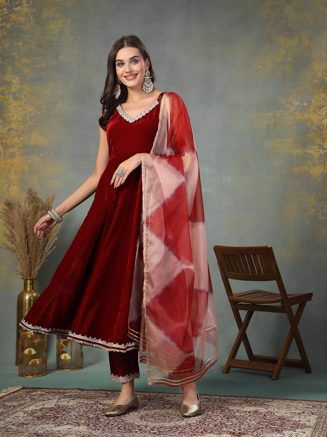 Stylum Velvet Embroidered Kurti With Pants Women's Stitched Salwar Suit - Maroon ( Pack of 1 ) Stylum Velvet Embroidered Kurti With Pants Women's Stitched Salwar Suit - Maroon ( Pack of 1 )